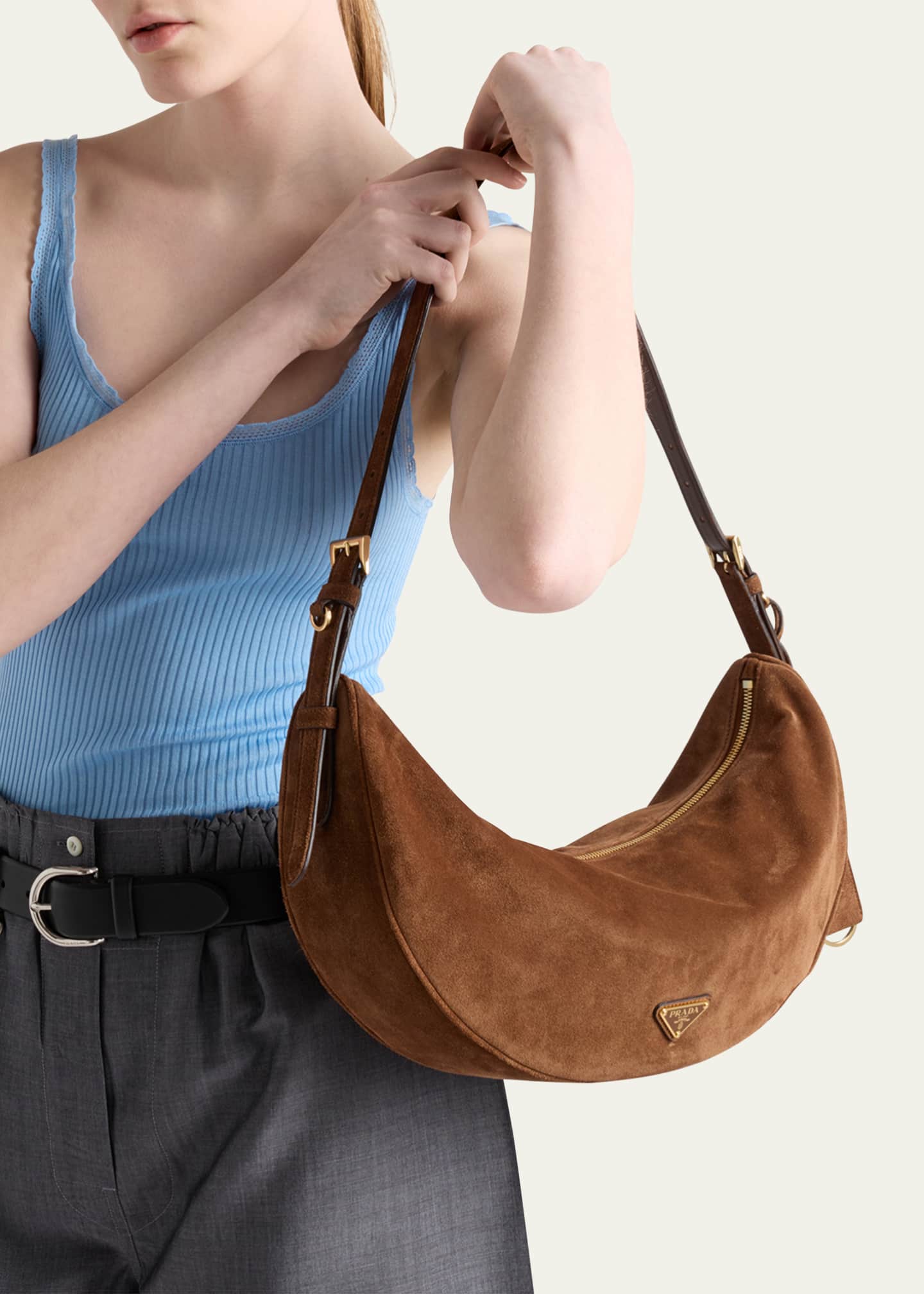 Prada Demi Lune Suede Shoulder Bag Image 2 of 4