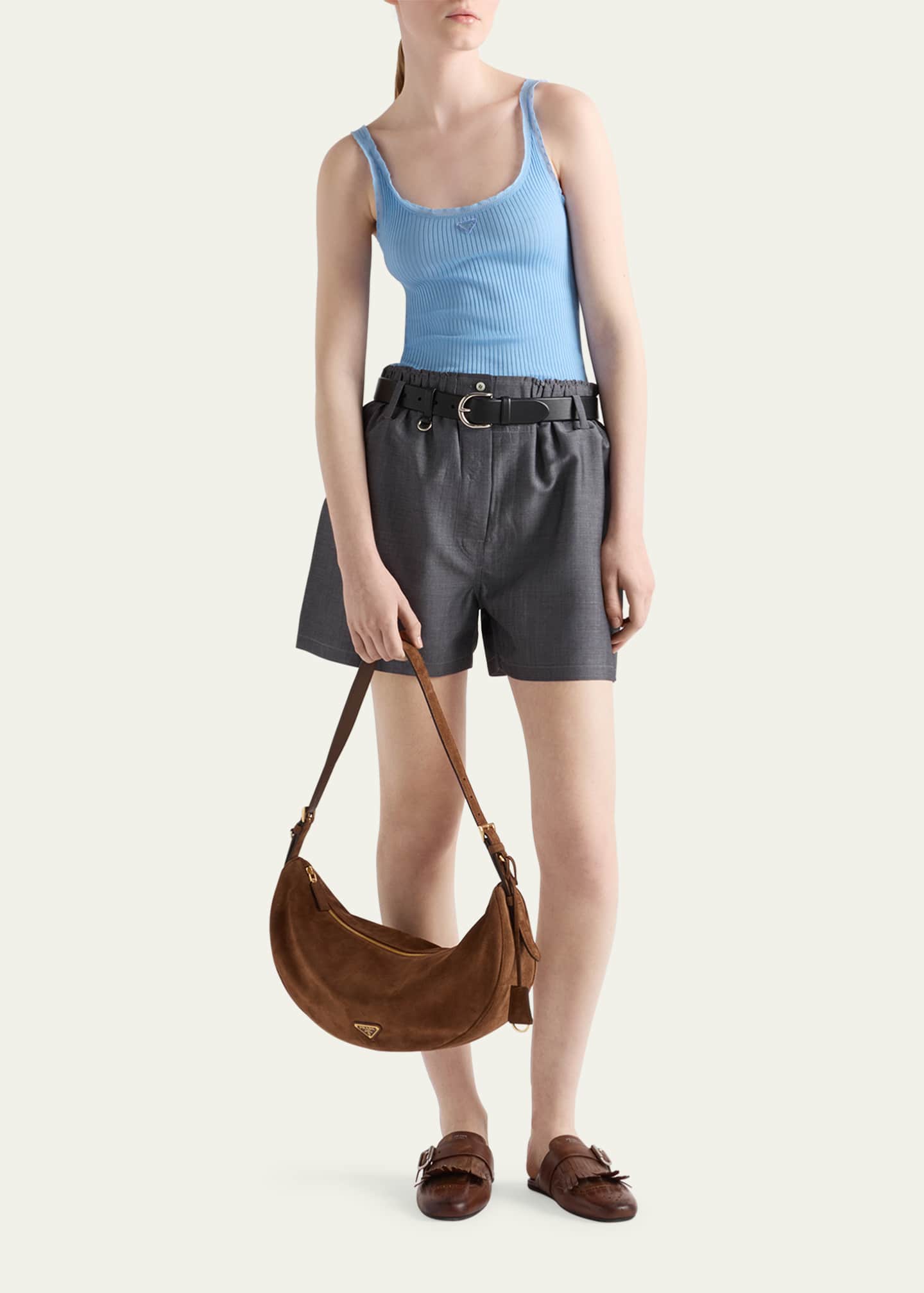 Prada Demi Lune Suede Shoulder Bag Image 4 of 4
