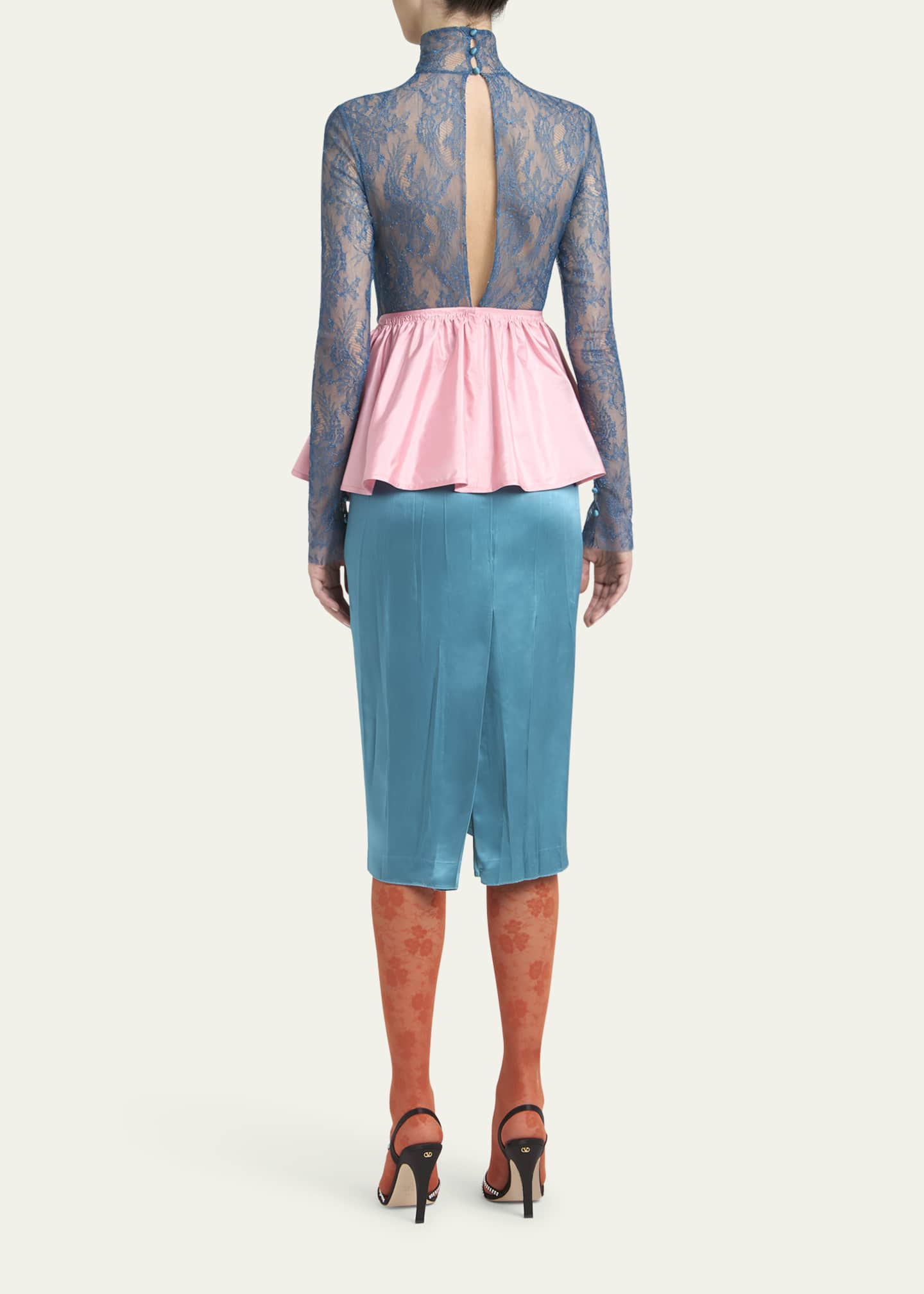 Valentino Garavani Lace Colorblock Peplum Dress - Bergdorf Goodman