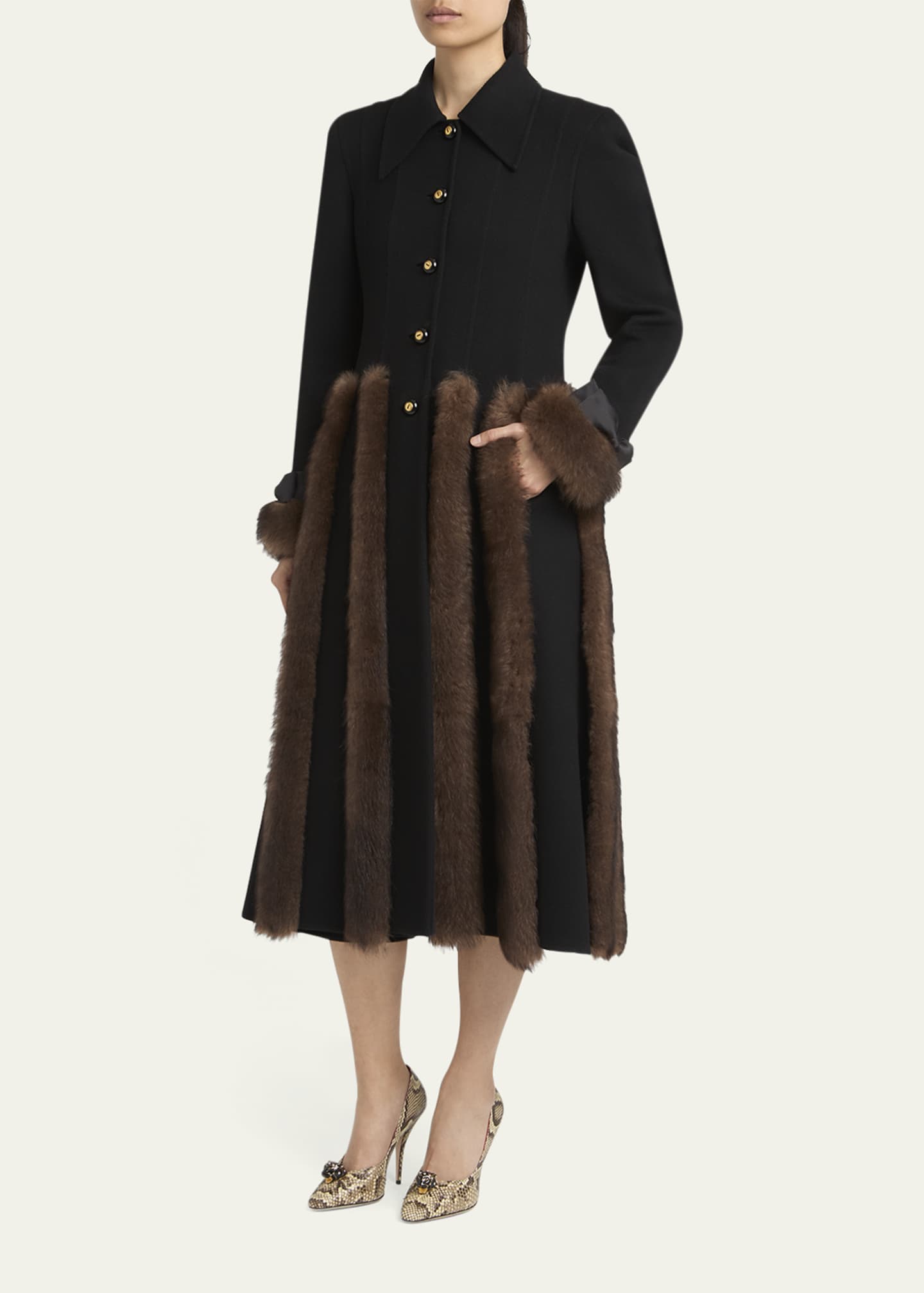 Valentino Garavani Sheep Shearling-Trim Single-Breasted Cashmere