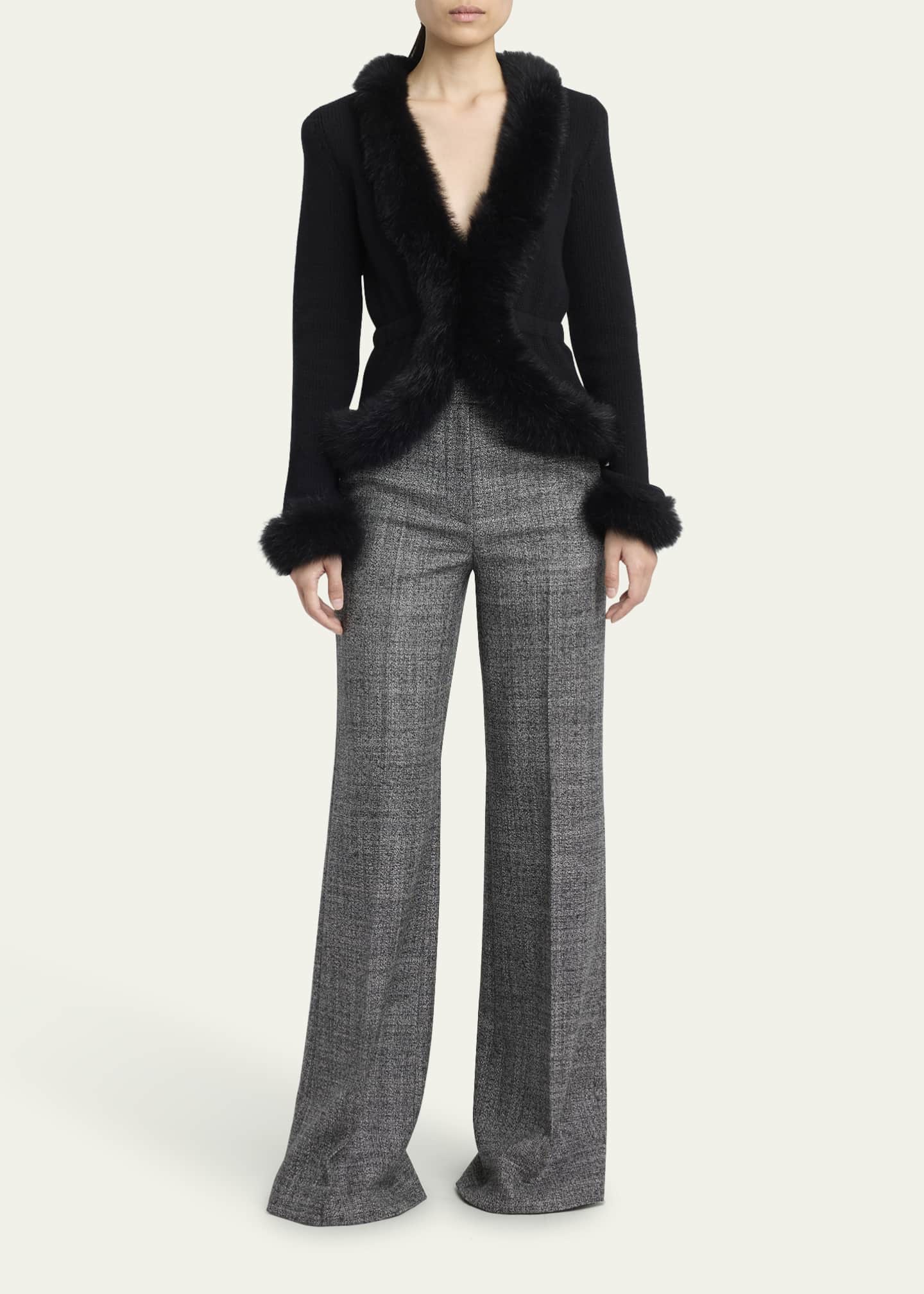 Valentino Garavani Sheep Shearling-Trim Cashmere Knit Jacket