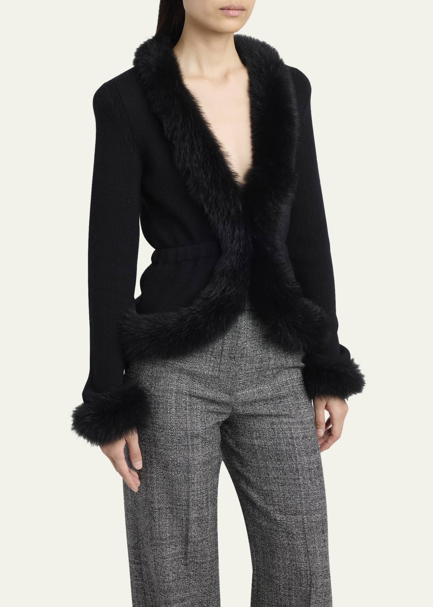 valentino garavani ウールモヘアコート　ブラック　レディース Valentino Garavani Sheep Shearling-Trim Cashmere Knit Jacket
