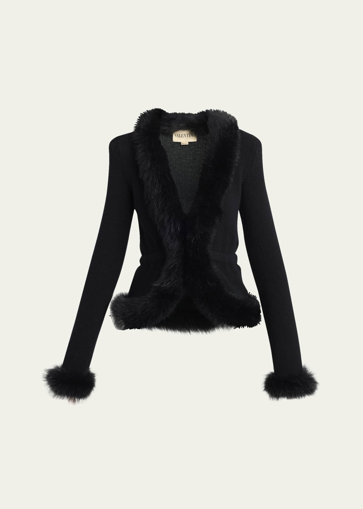 Valentino Garavani Sheep Shearling-Trim Cashmere Knit Jacket