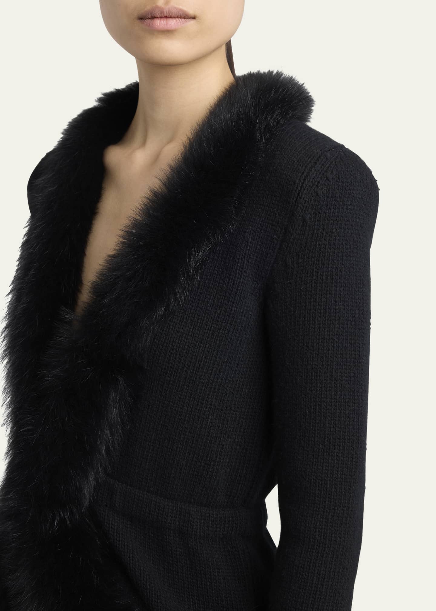 Valentino Garavani Sheep Shearling-Trim Cashmere Knit Jacket
