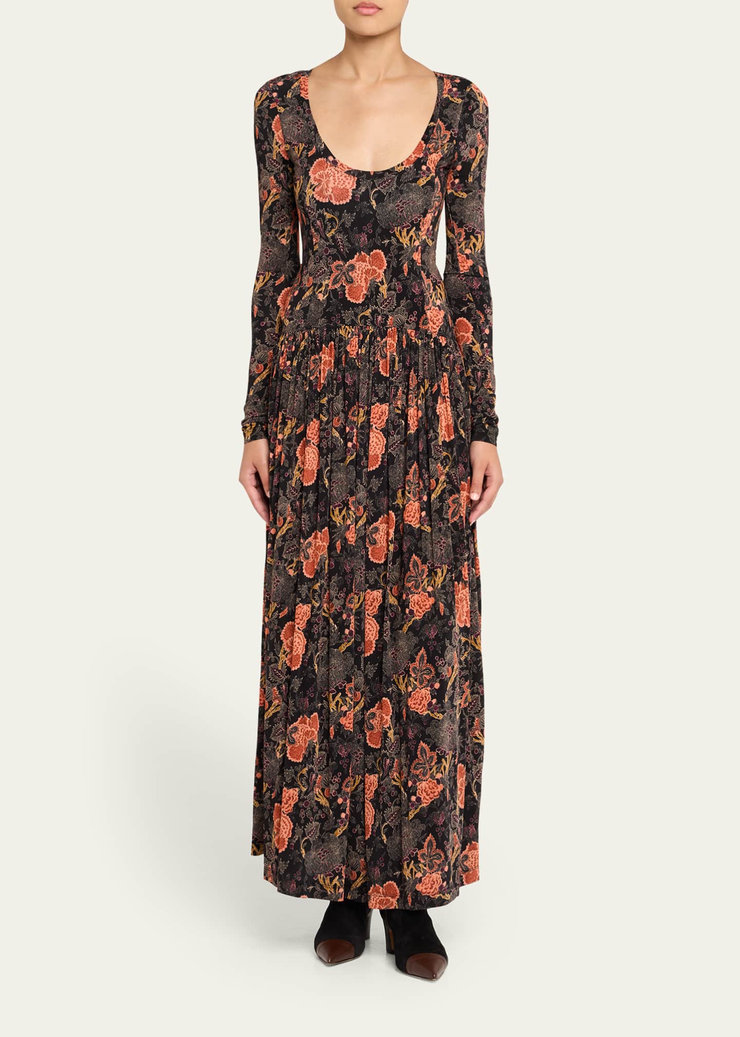 Ulla Johnson Amal Printed Long-Sleeve Jersey Maxi Dress Image 2 of 5