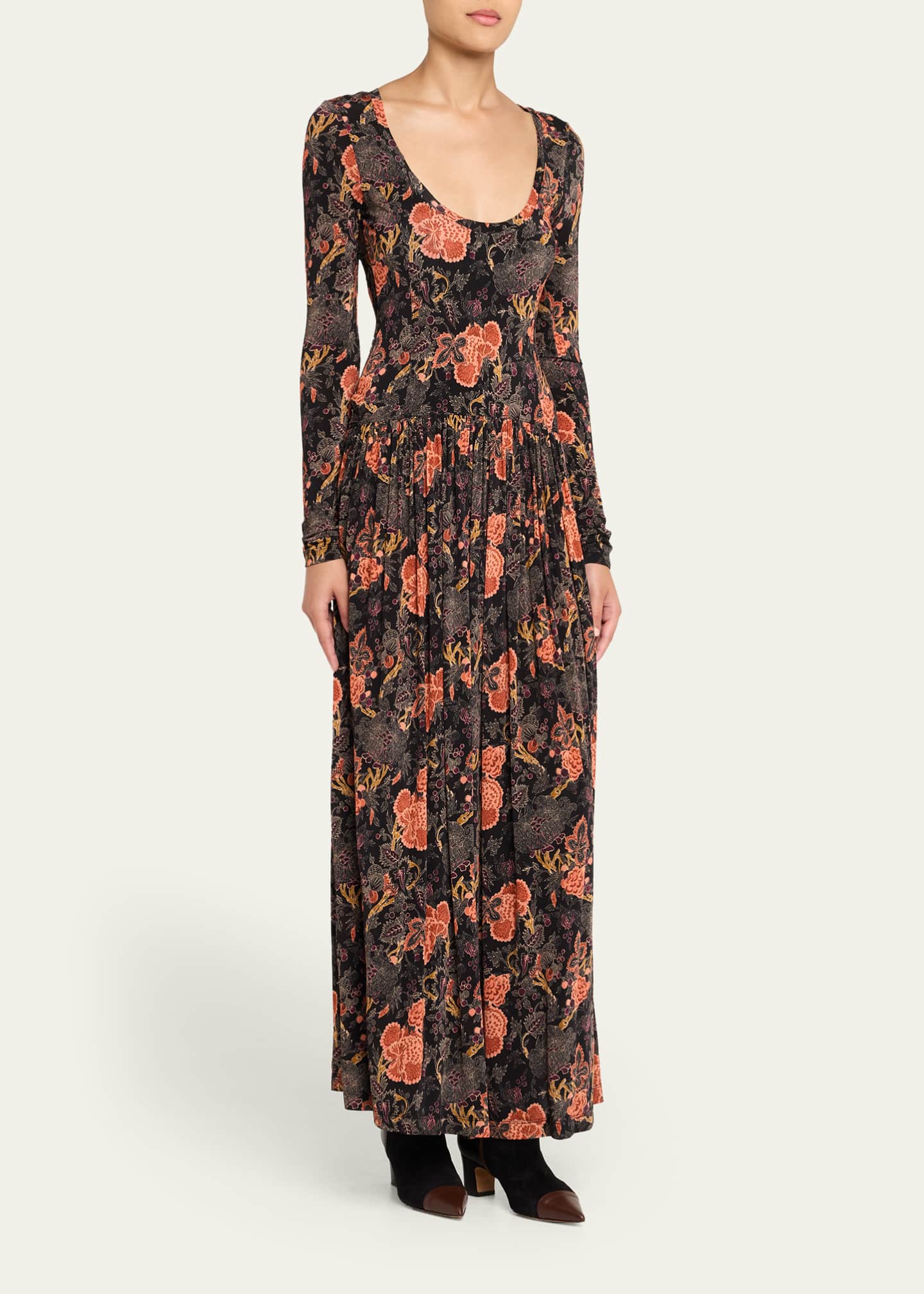 Ulla Johnson Amal Printed Long-Sleeve Jersey Maxi Dress Image 4 of 5