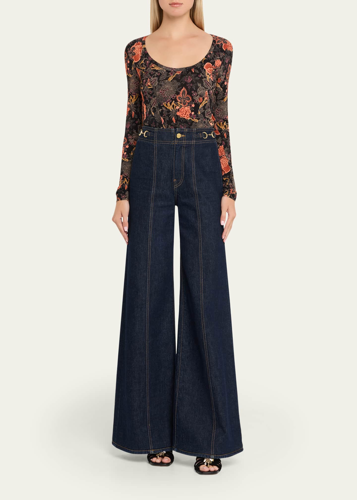 Ulla Johnson Aris Printed Long-Sleeve Jersey Top Image 2 of 5