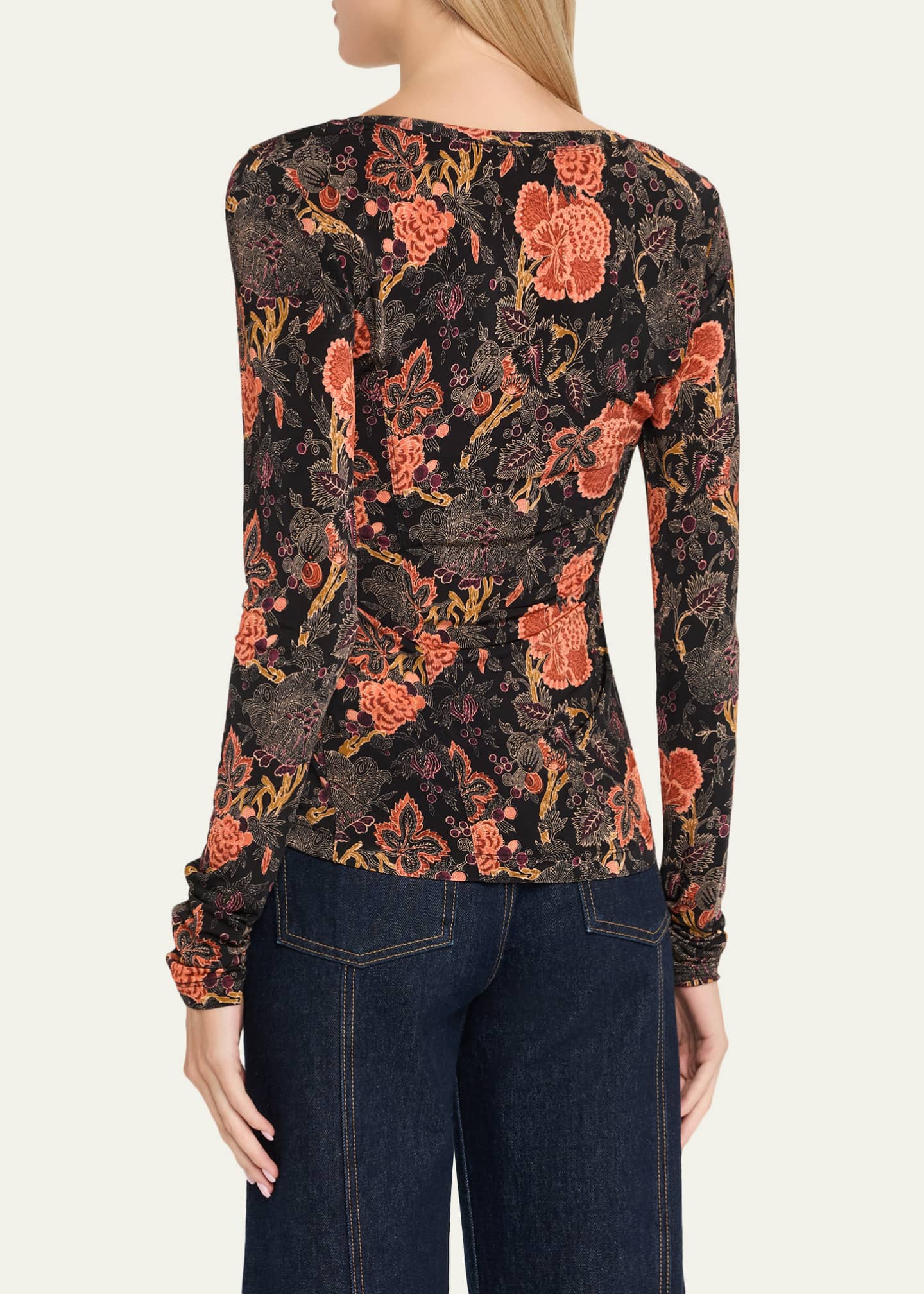 Ulla Johnson Aris Printed Long-Sleeve Jersey Top Image 3 of 5