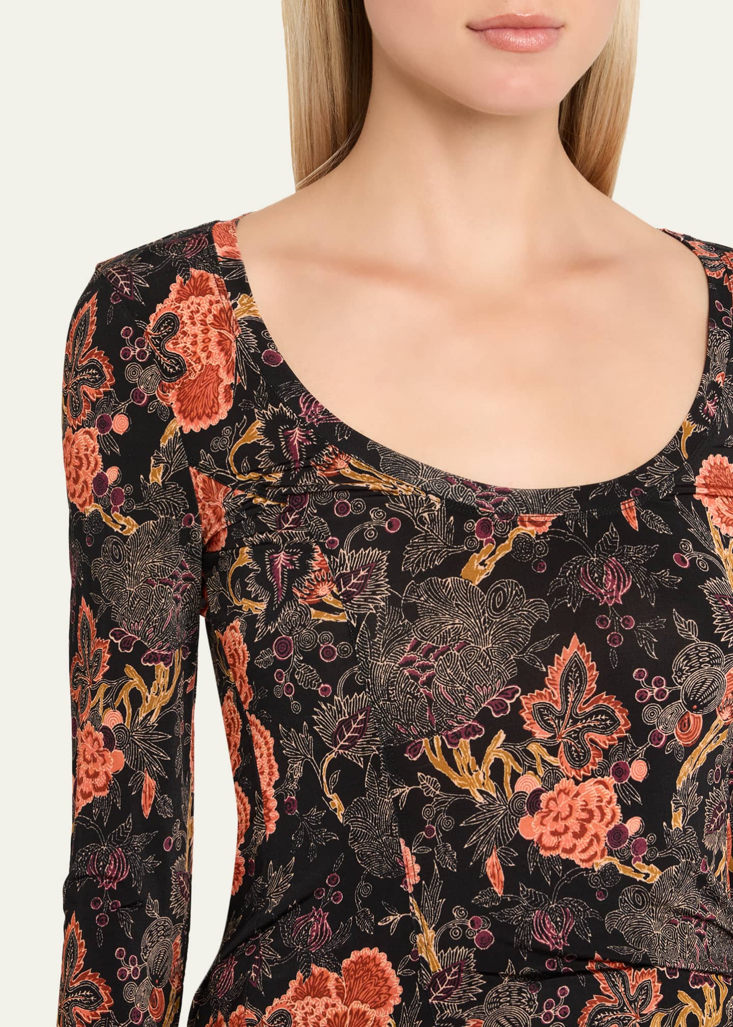 Ulla Johnson Aris Printed Long-Sleeve Jersey Top Image 5 of 5