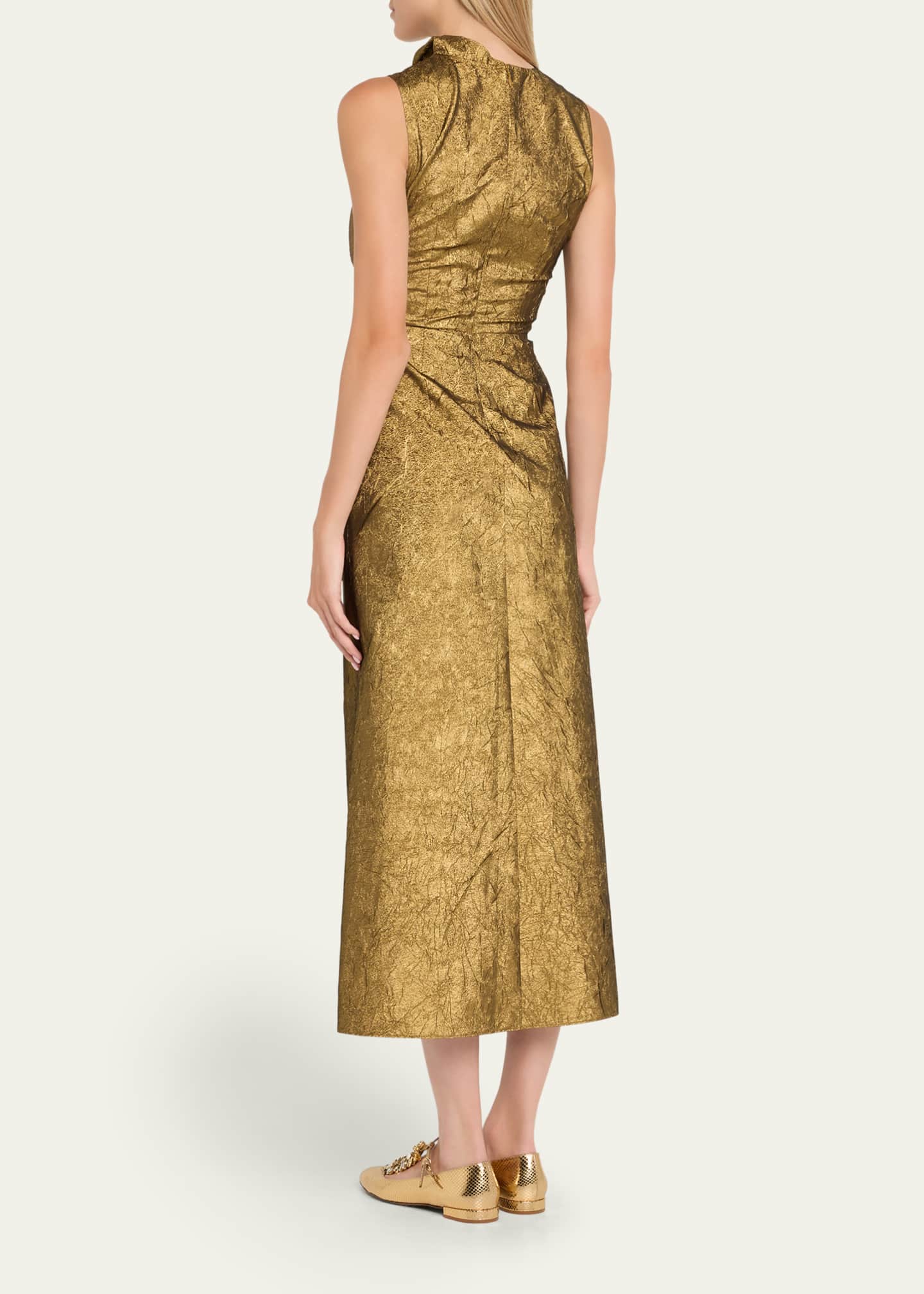 Ulla Johnson Demetria Metallic Sleeveless Ruched Midi Dress Image 3 of 5
