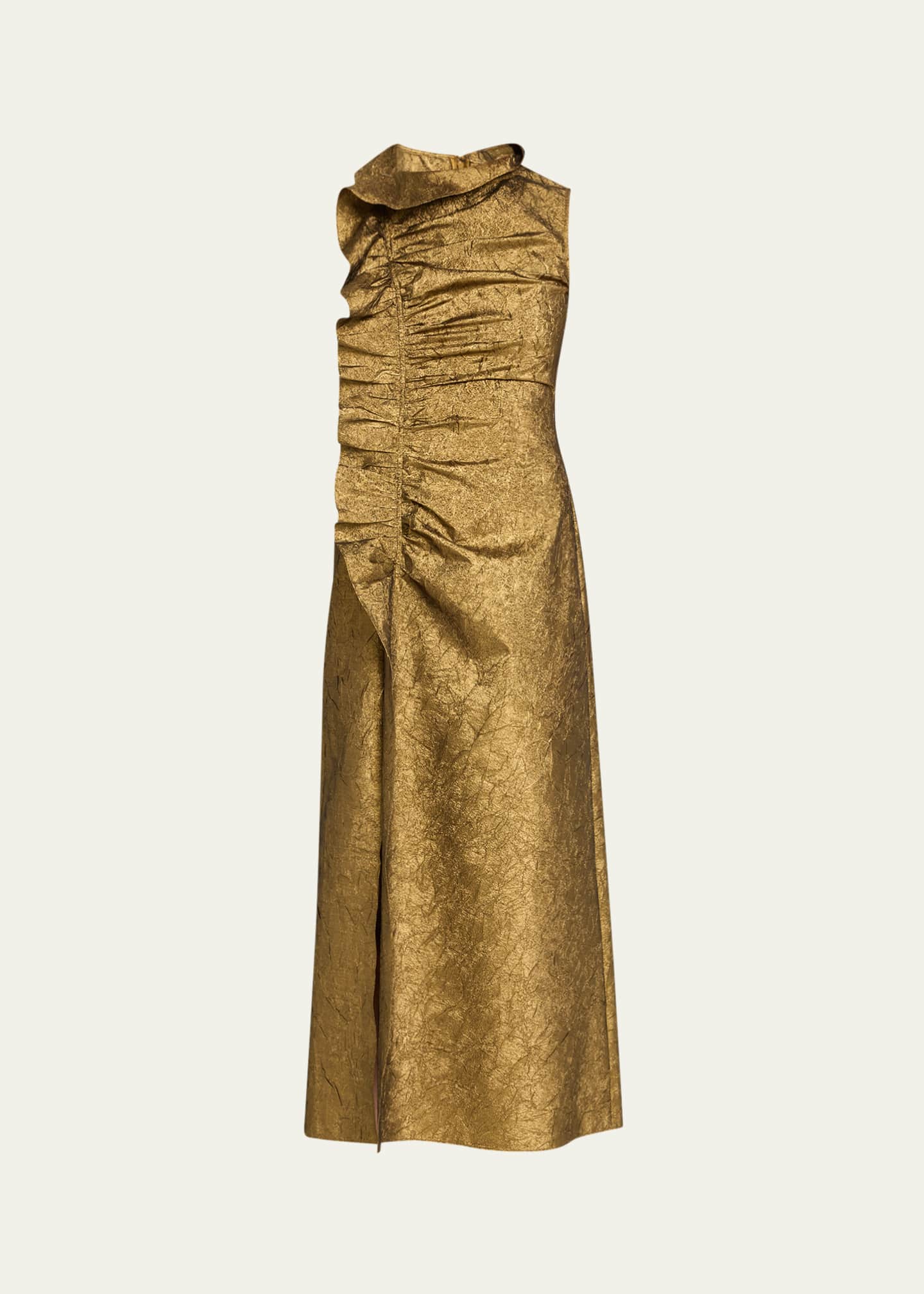 Ulla Johnson Demetria Metallic Sleeveless Ruched Midi Dress Image 1 of 5