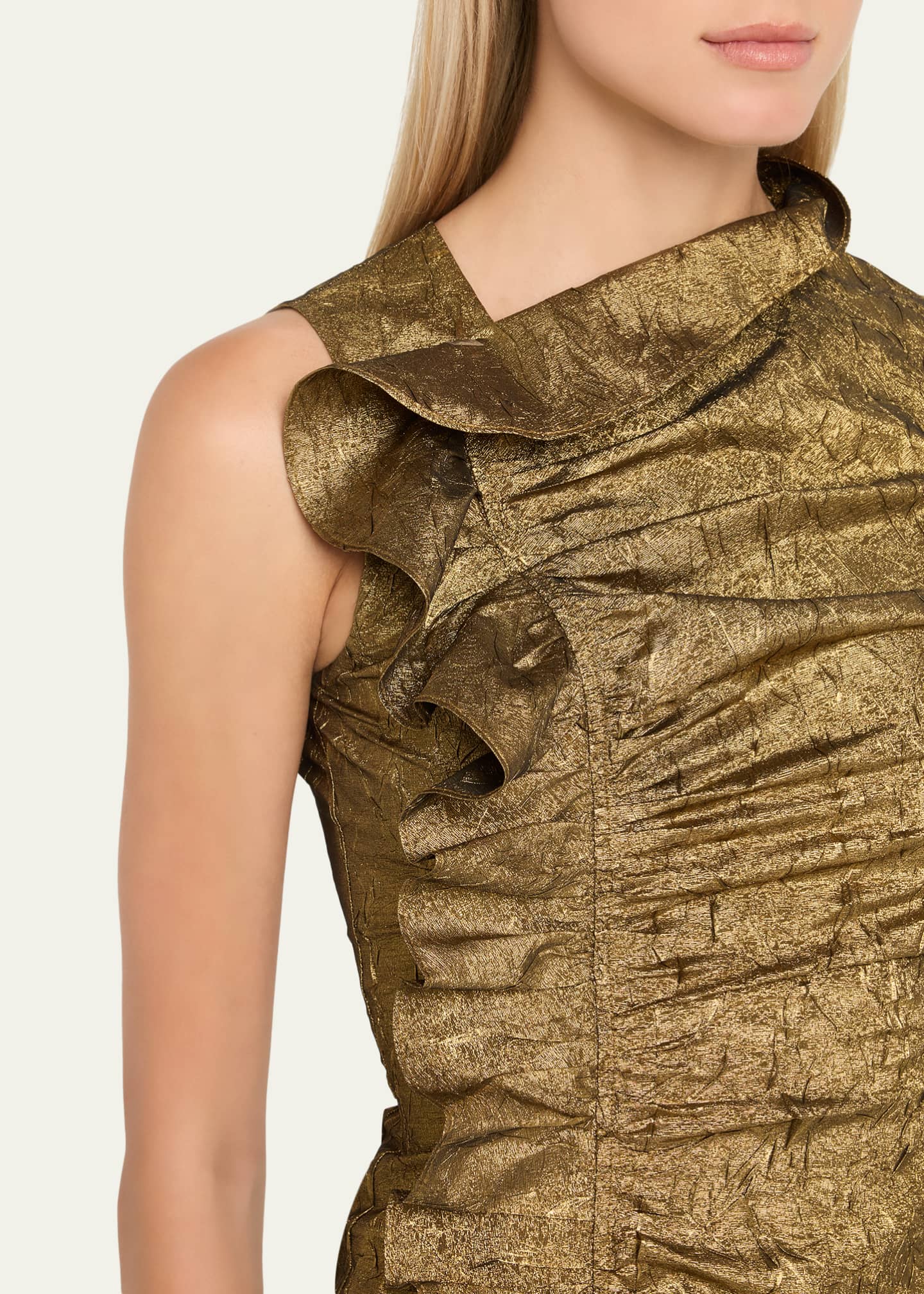 Ulla Johnson Demetria Metallic Sleeveless Ruched Midi Dress Image 5 of 5