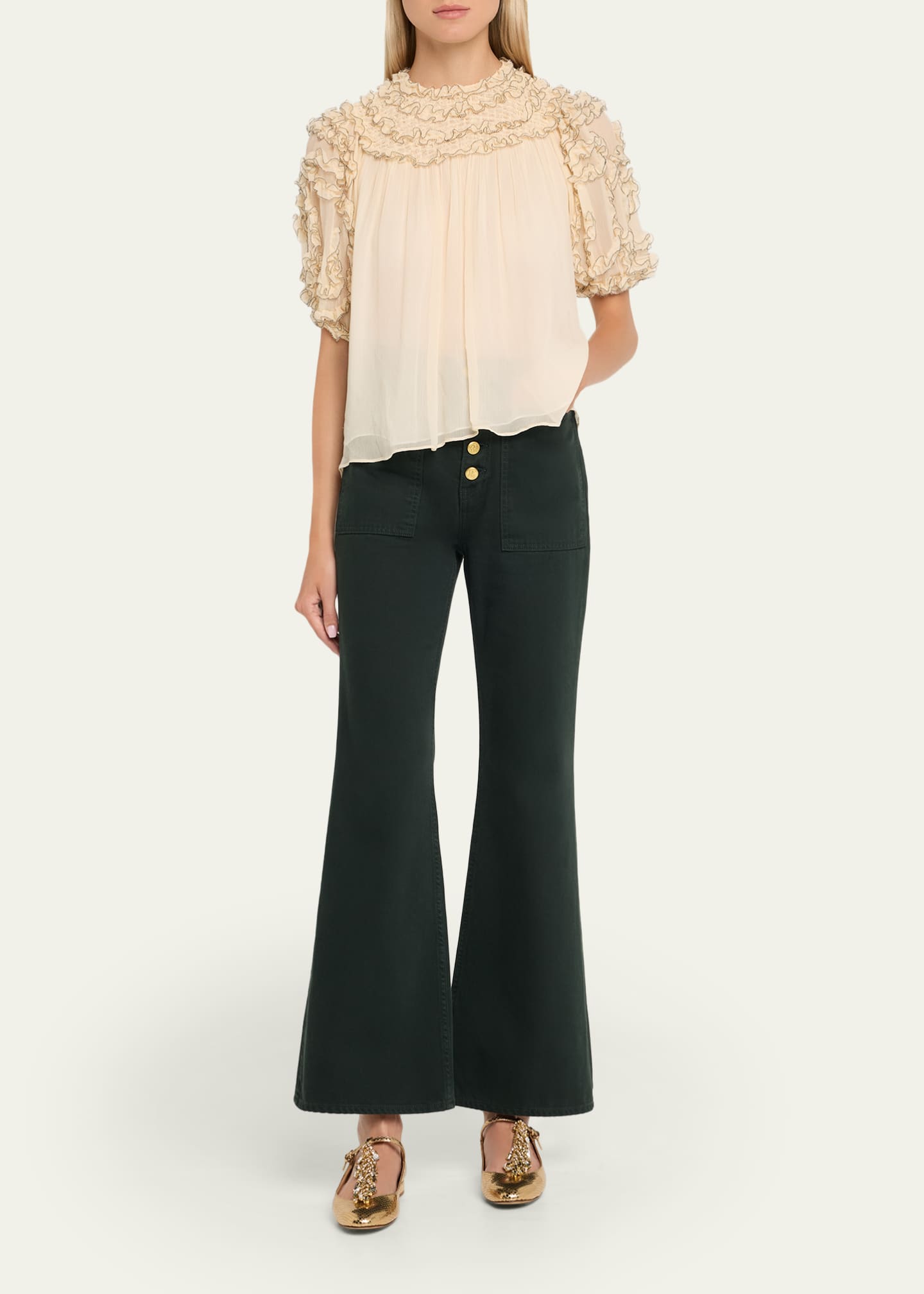 Ulla Johnson Isolda Short-Sleeve Silk Blouse Image 2 of 5