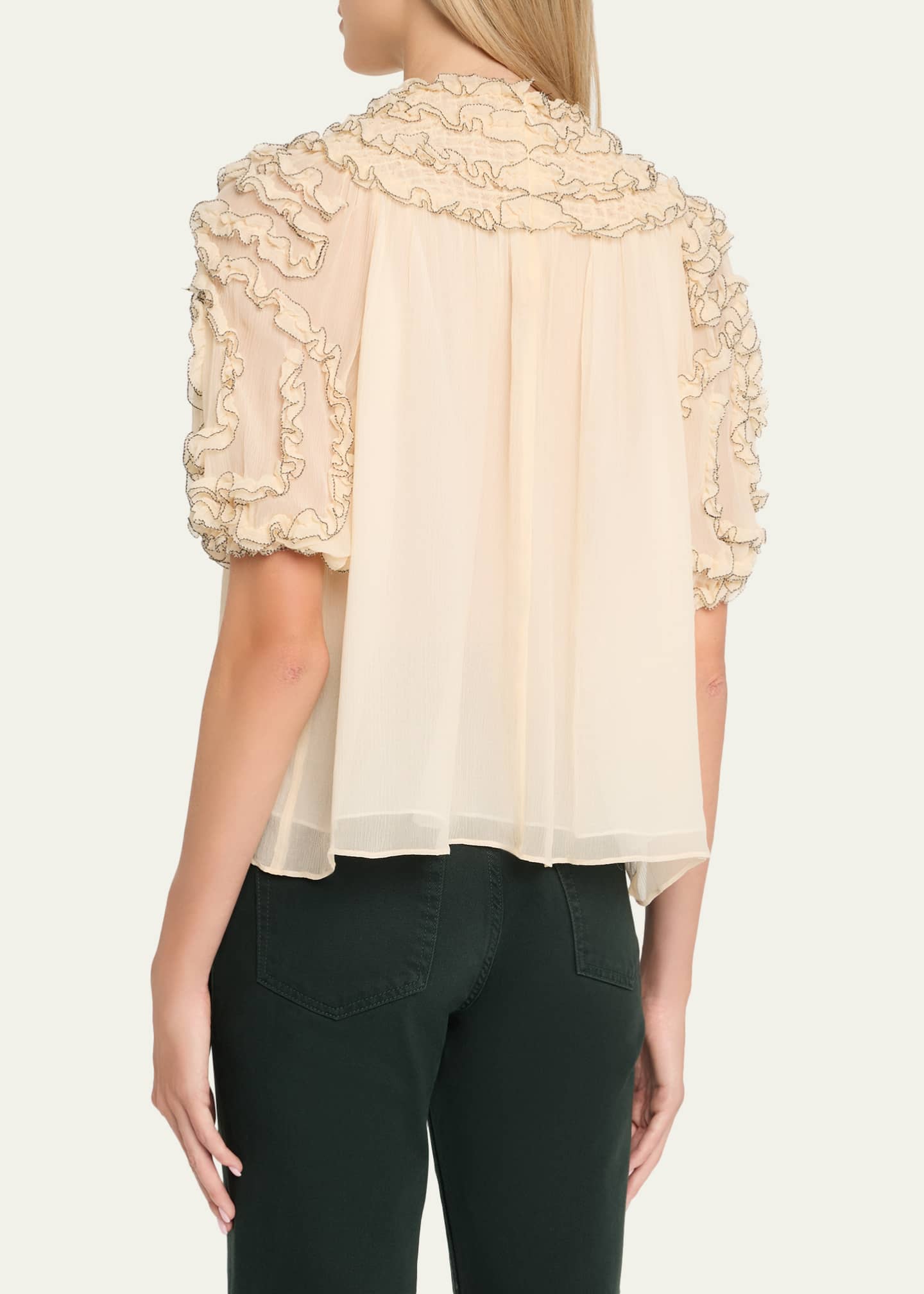 Ulla Johnson Isolda Short-Sleeve Silk Blouse Image 3 of 5