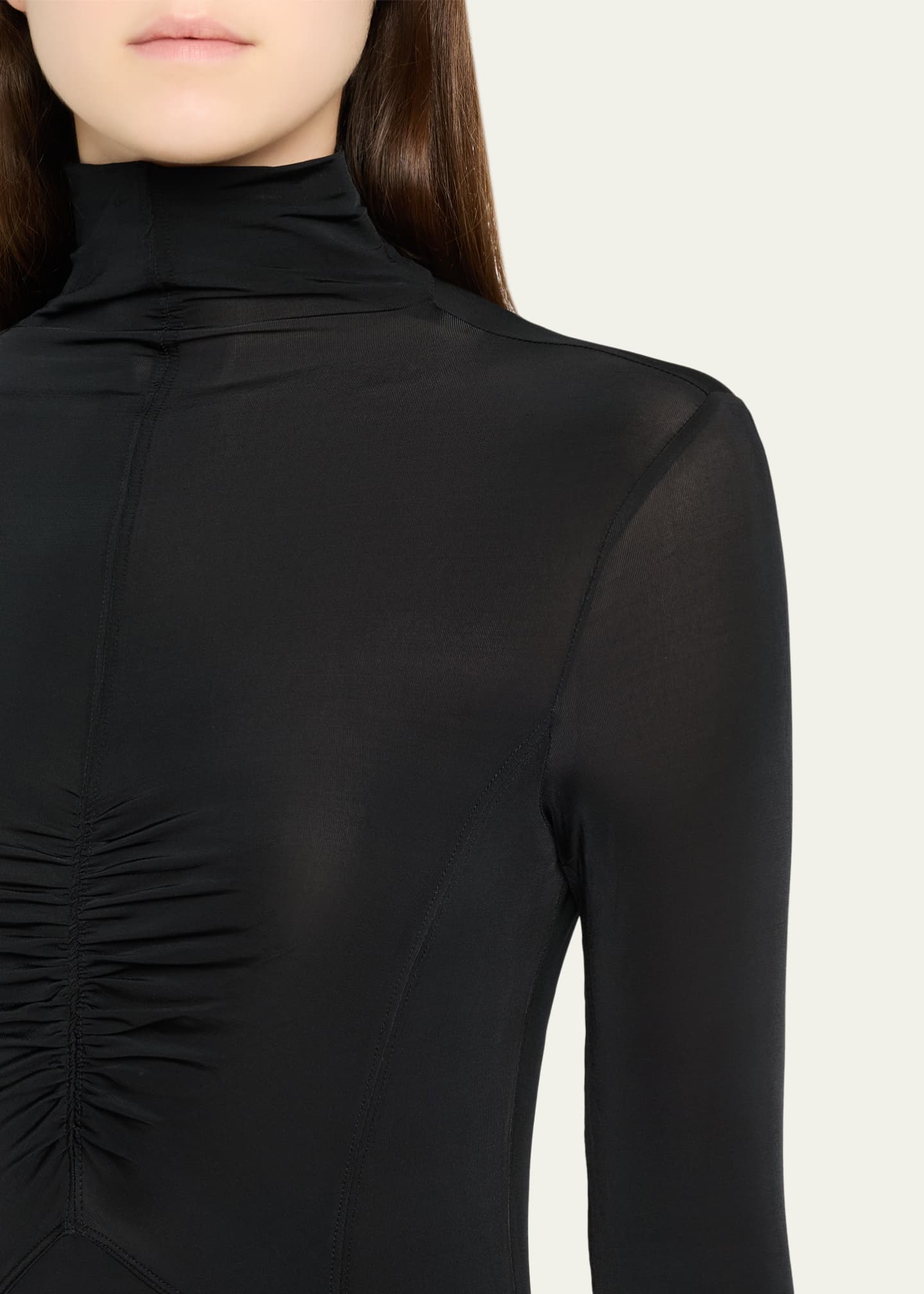 Koa Ruched Jersey Turtleneck Maxi Dress