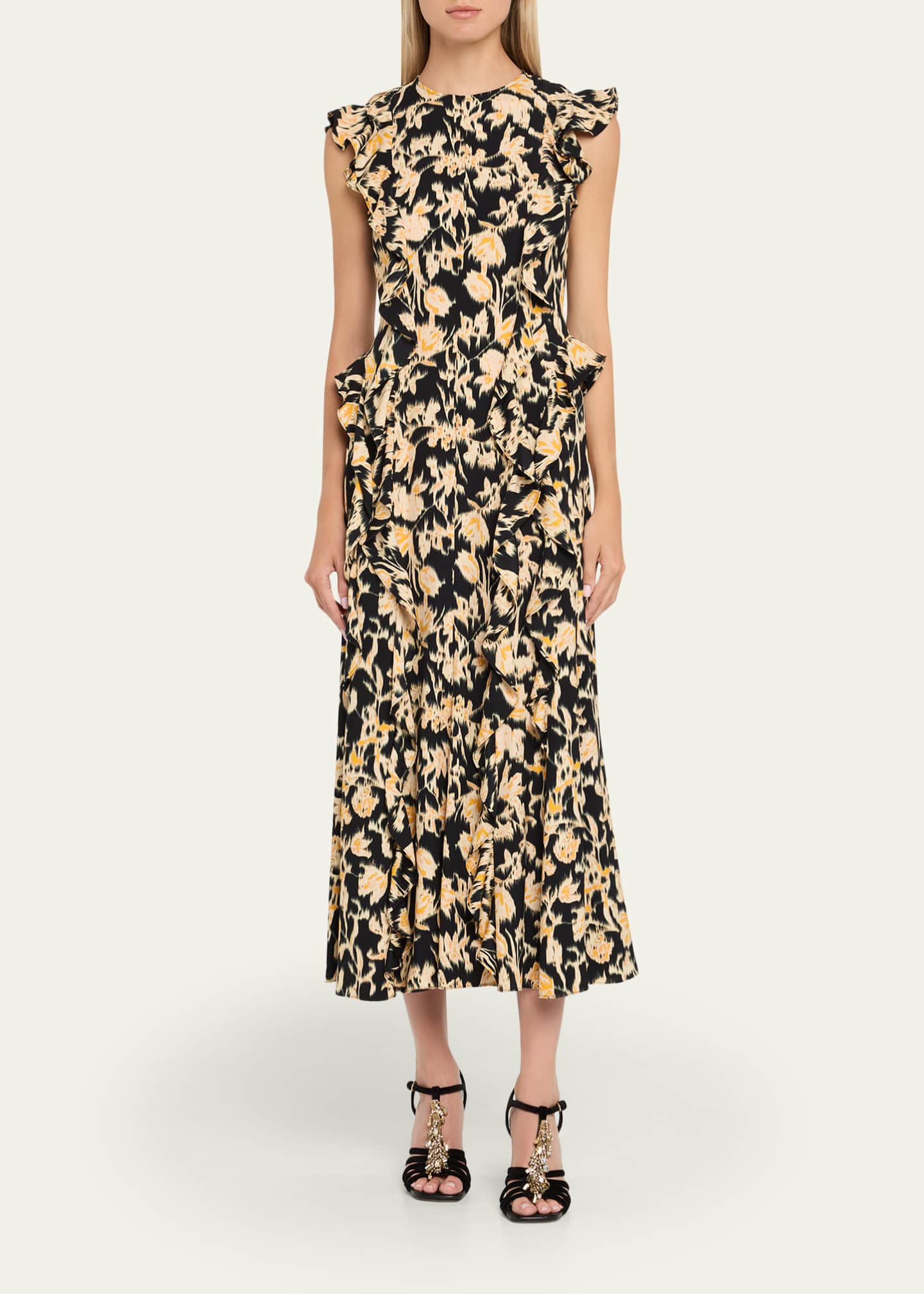 Ulla Johnson Flo Floral Flutter-Sleeve Midi Dress Image 2 of 5