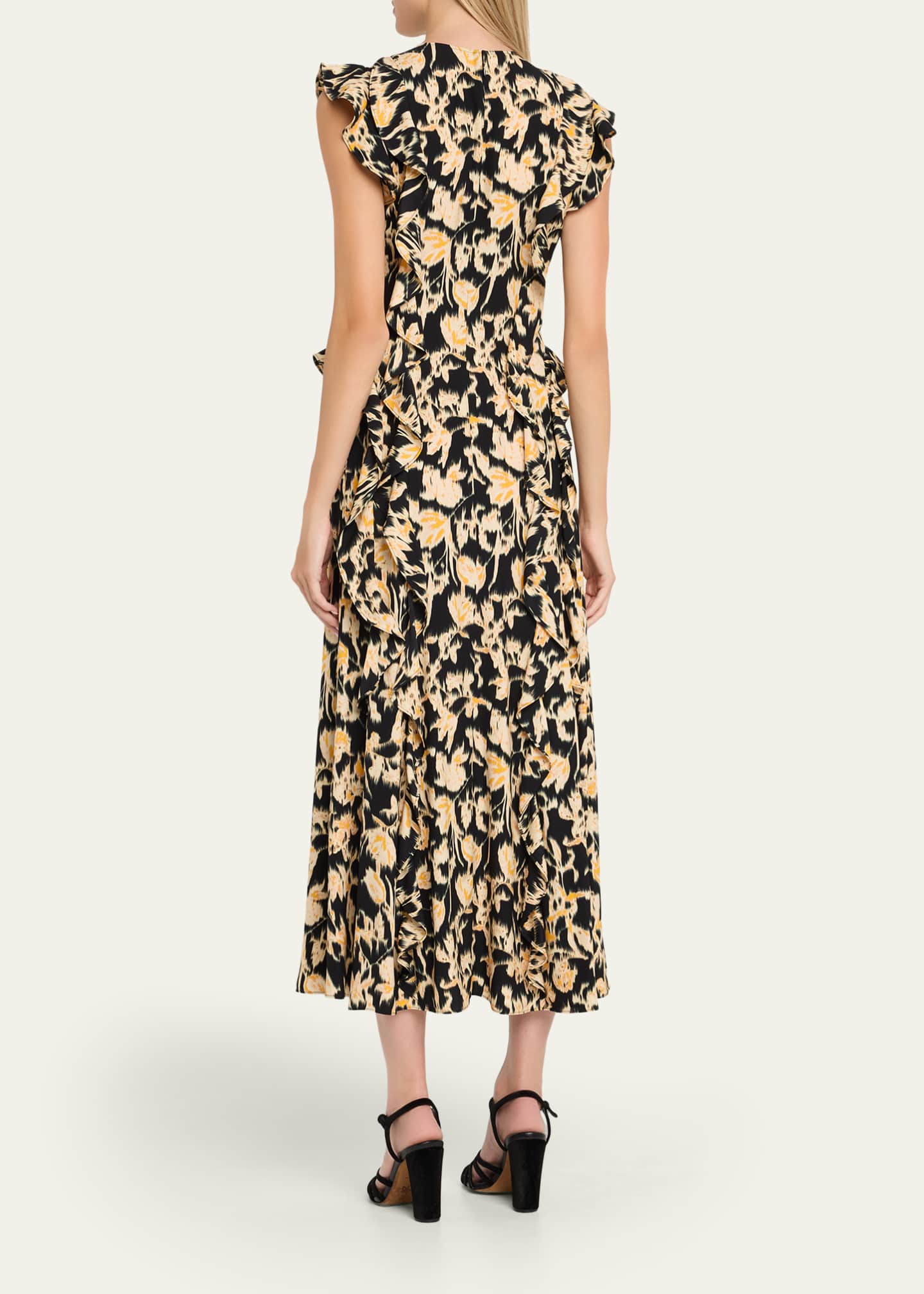 Ulla Johnson Flo Floral Flutter-Sleeve Midi Dress Image 3 of 5