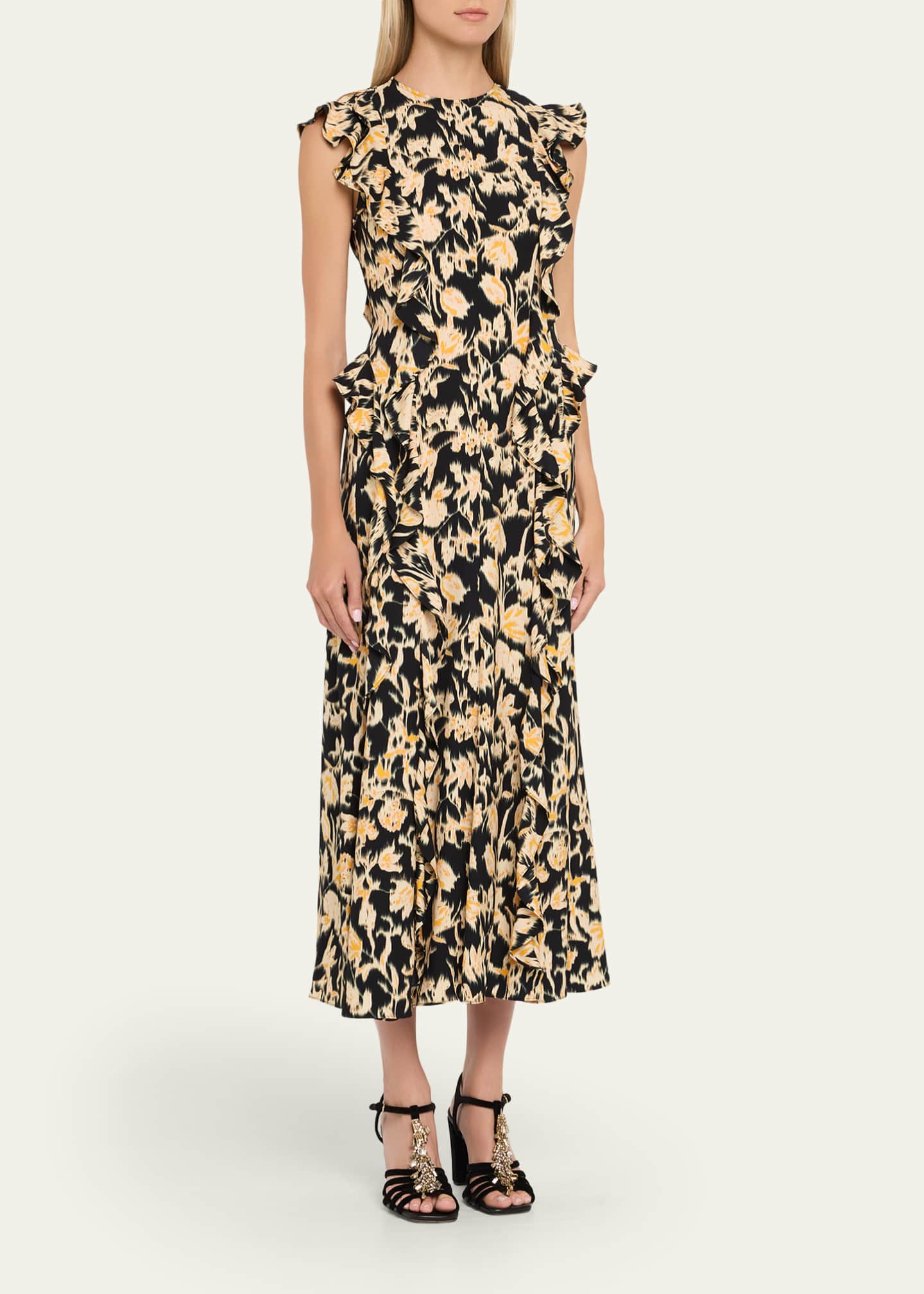 Ulla Johnson Flo Floral Flutter-Sleeve Midi Dress Image 4 of 5