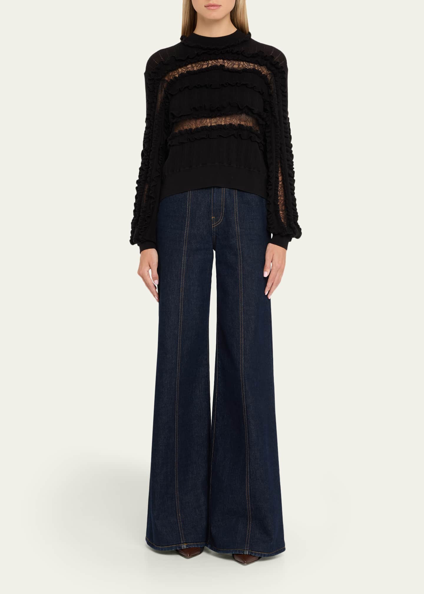 Ulla Johnson Demma Ruffled Fine-Knit Sweater Image 2 of 5