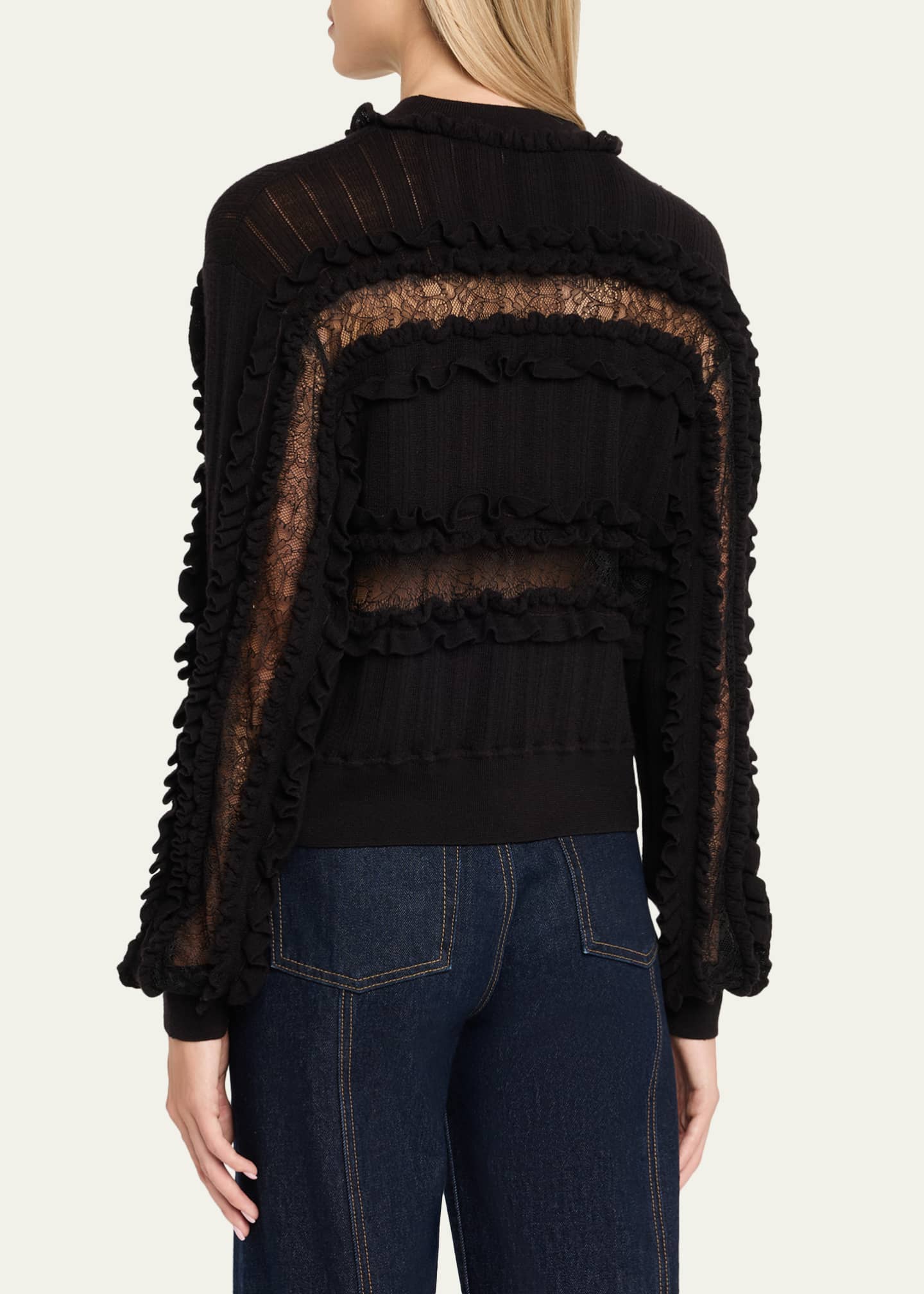 Ulla Johnson Demma Ruffled Fine-Knit Sweater Image 3 of 5