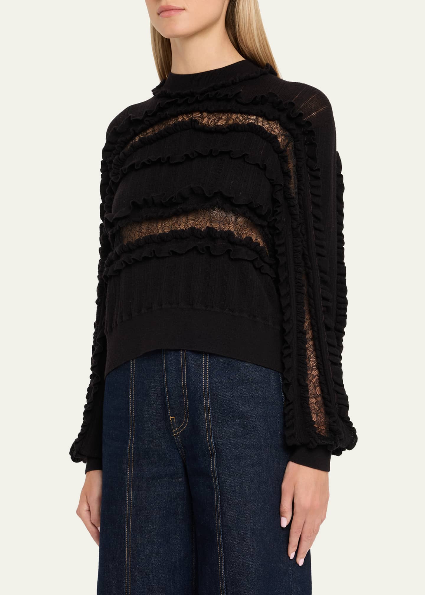 Ulla Johnson Demma Ruffled Fine-Knit Sweater Image 4 of 5