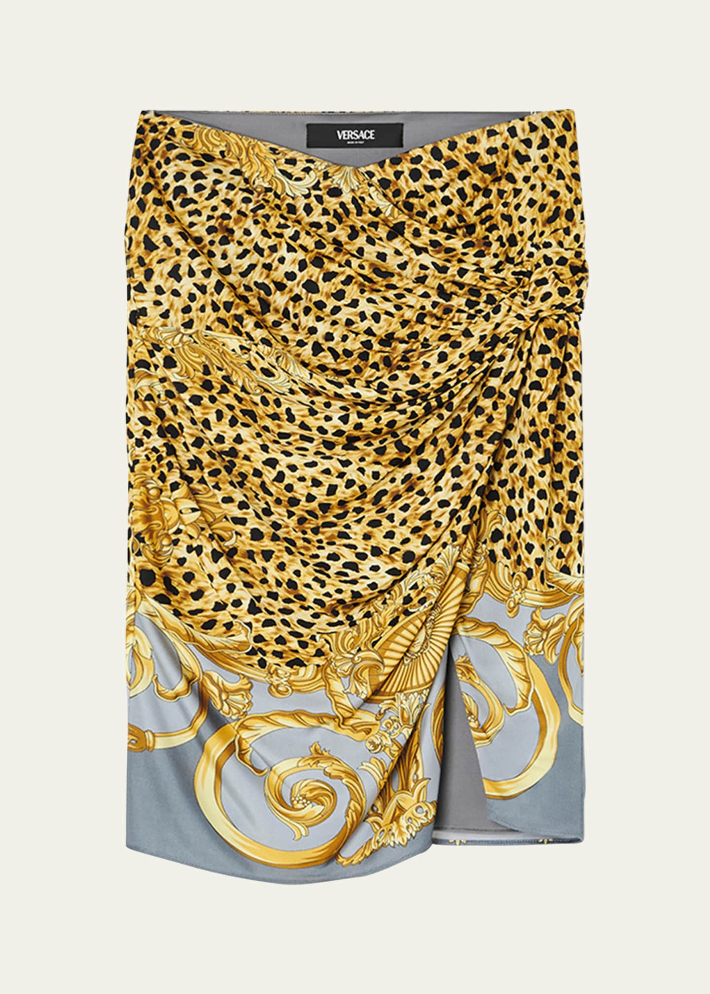 Versace Draped Cheetah Foulard-Print Jersey Mini Skirt - Bergdorf