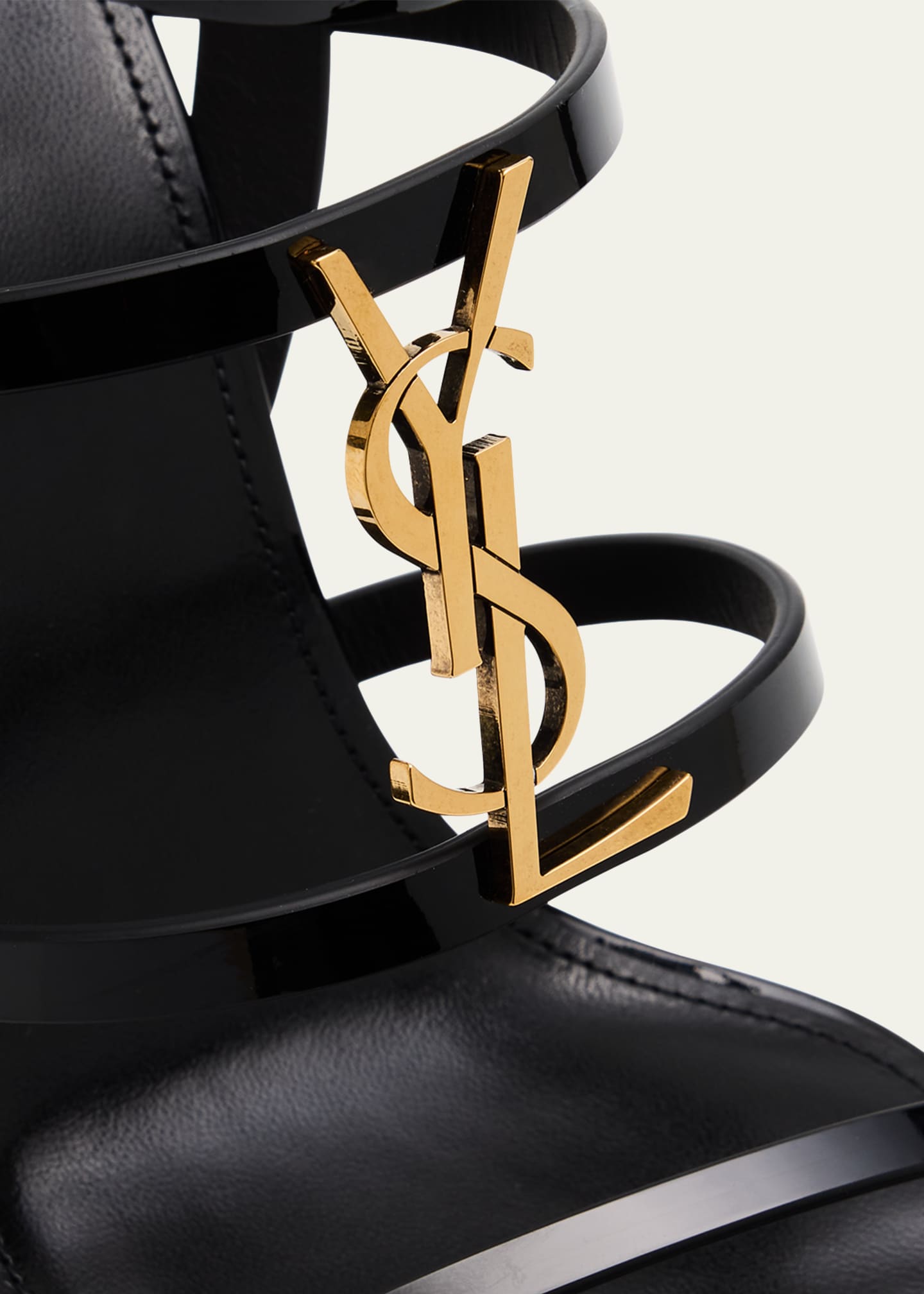 Saint Laurent Cassandra YSL Medallion Leather Stiletto Sandals