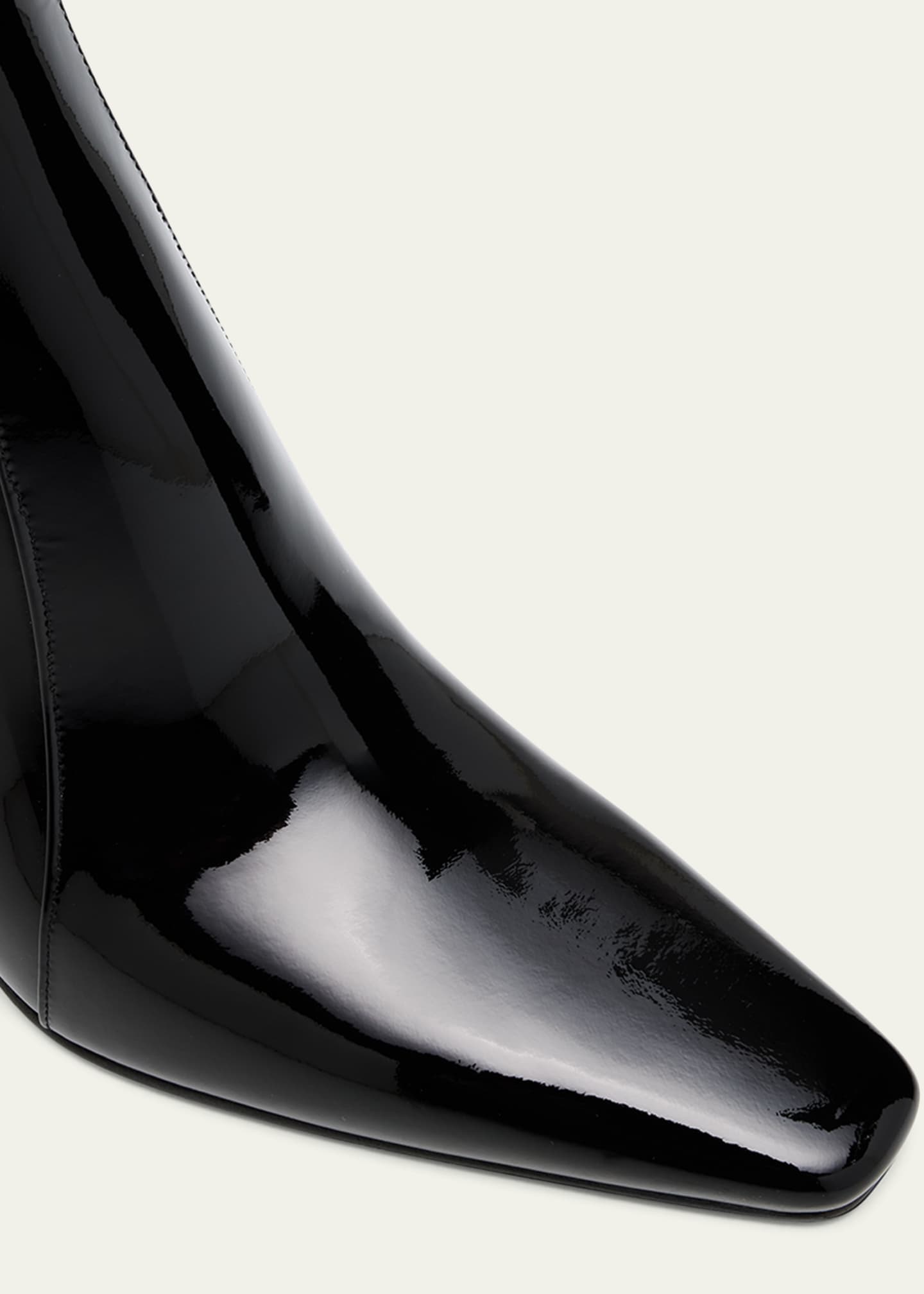 Saint Laurent Rainer Patent Leather Booties, Noir, Women's, 35.5EU, Boots Ankle Boots & Booties