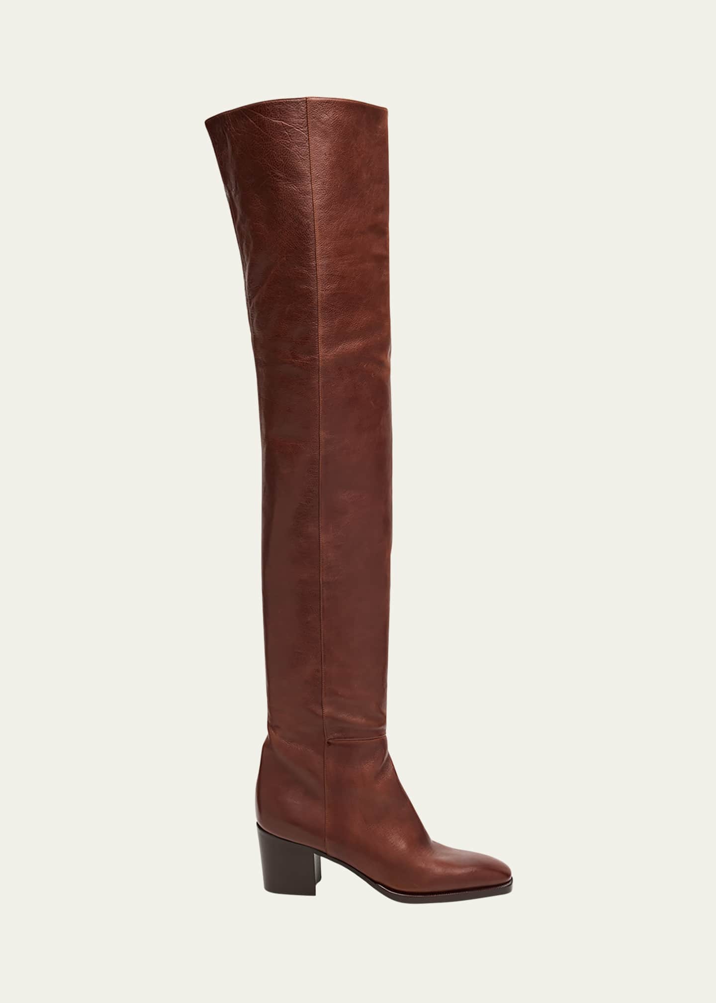 Saint Laurent Odeon Leather Over-The-Knee Boots - Bergdorf Goodman