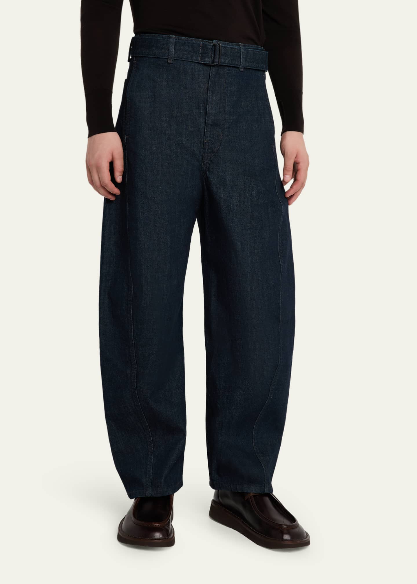 LEMAIRE Men's Denim Twisted Belted Pants - Bergdorf Goodman