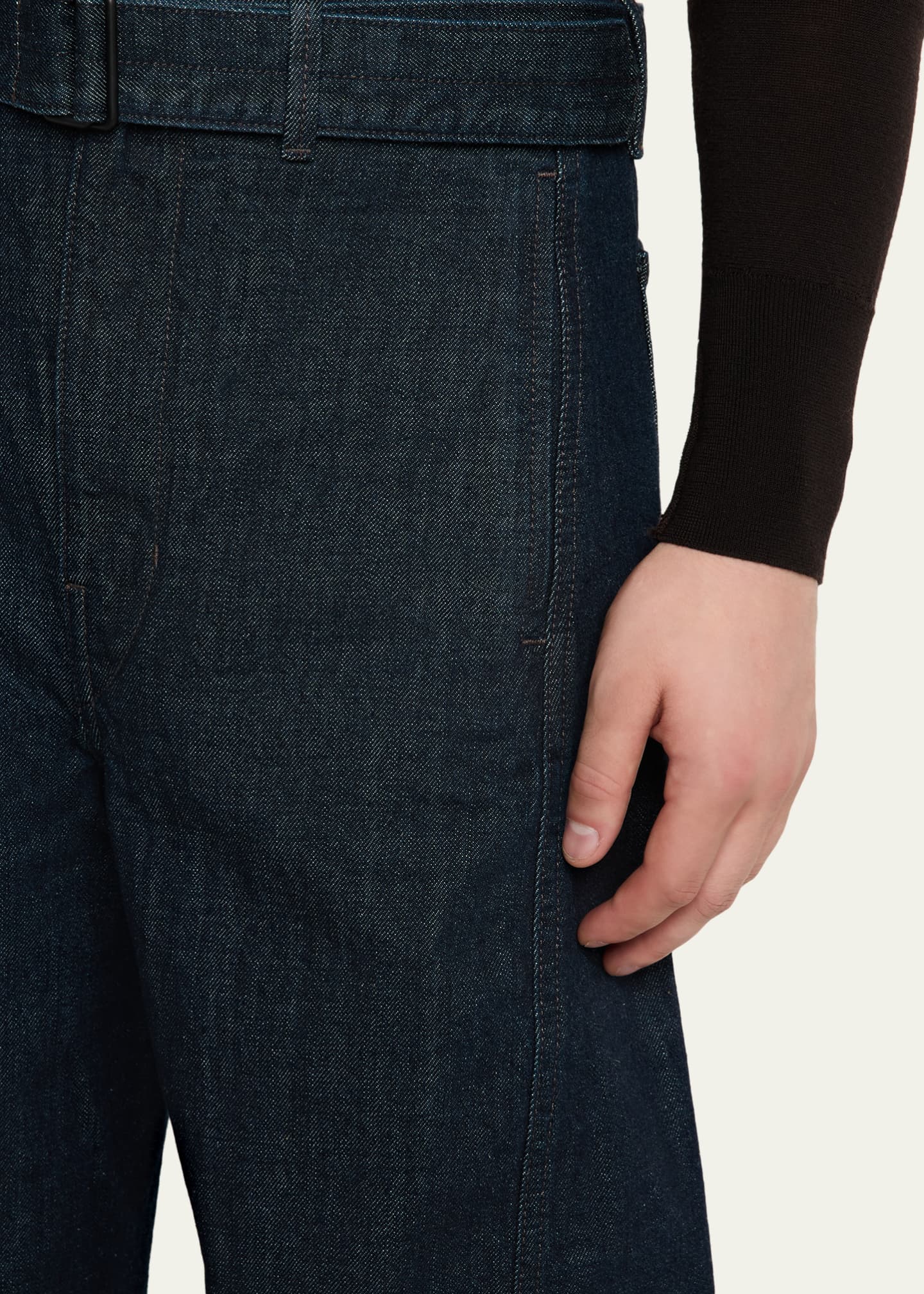 LEMAIRE Men's Denim Twisted Belted Pants - Bergdorf Goodman