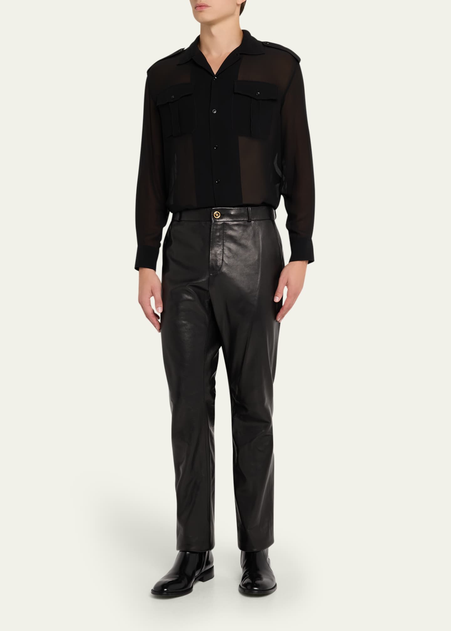 Versace Men's Plonge Leather Pants - Bergdorf Goodman