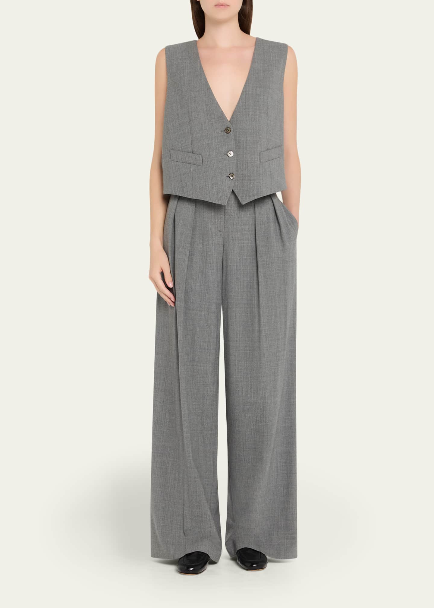Michael Kors Collection Single-Breasted Wool-Stretch Crop Vest Image 2 of 5