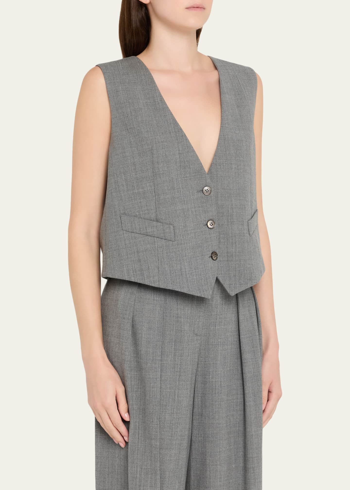 Michael Kors Collection Single-Breasted Wool-Stretch Crop Vest Image 4 of 5