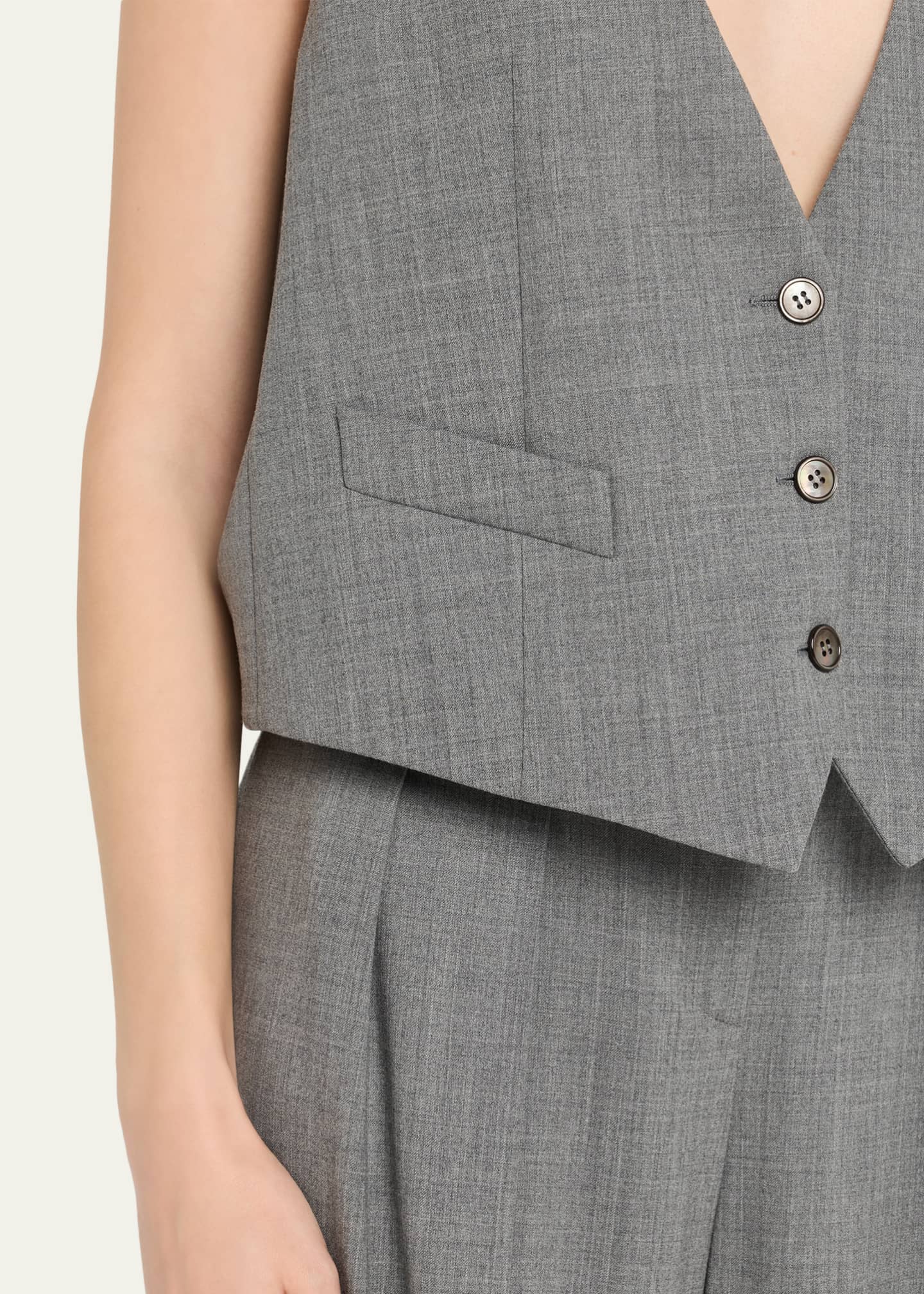 Michael Kors Collection Single-Breasted Wool-Stretch Crop Vest Image 5 of 5