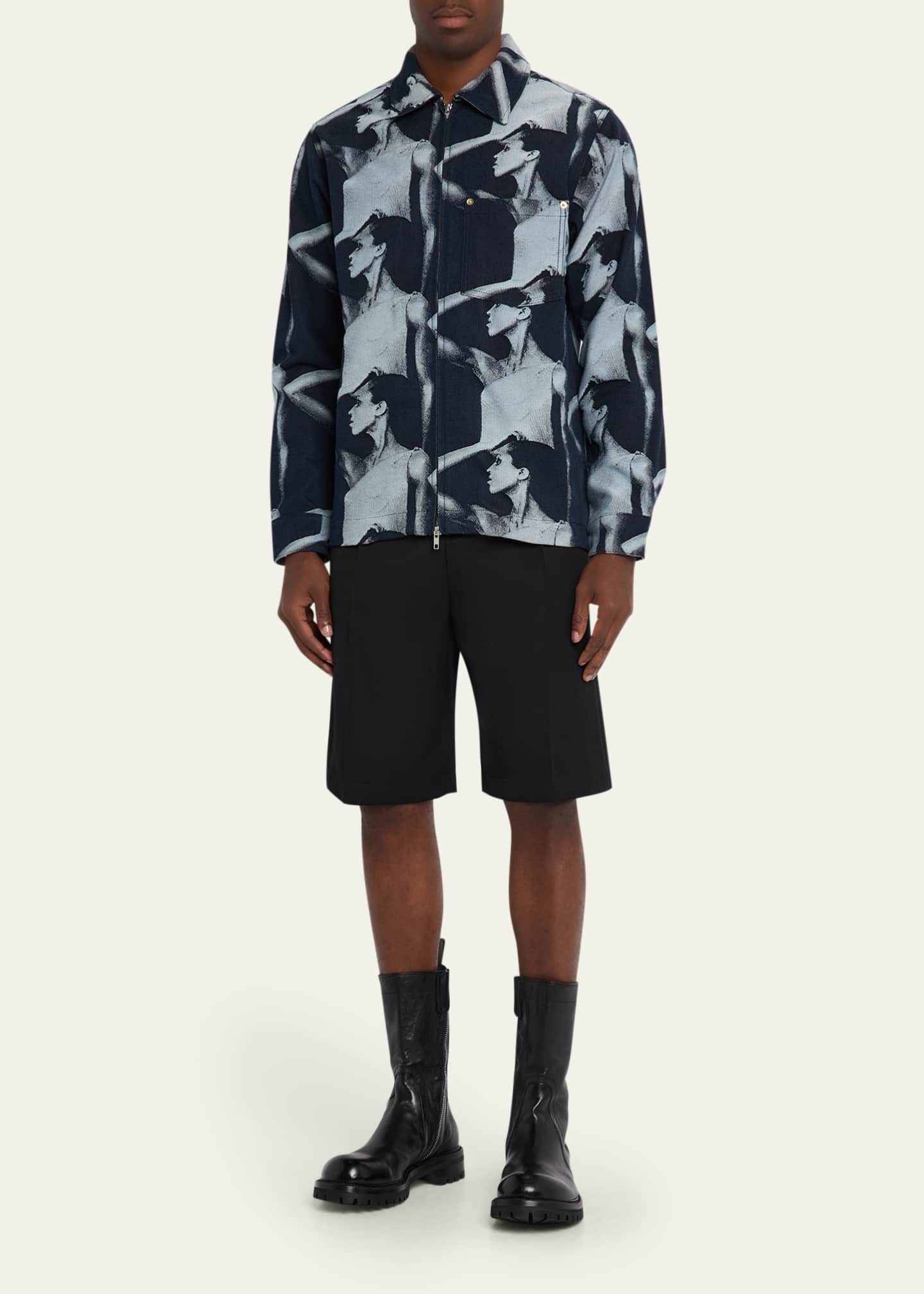 Wales Bonner Men's The Jet Magazine-Print Full-Zip Denim Jacket