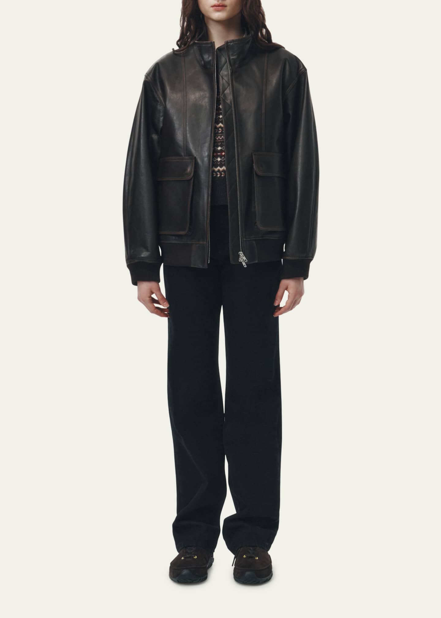 Unisex Leather Blouson Aviator Jacket
