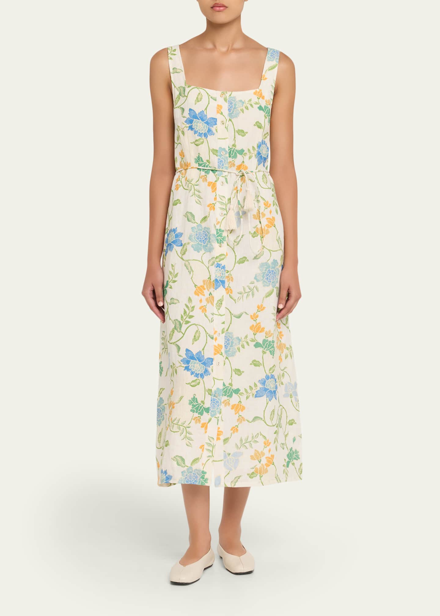 Paloma Bloom Button-Front Linen Dress