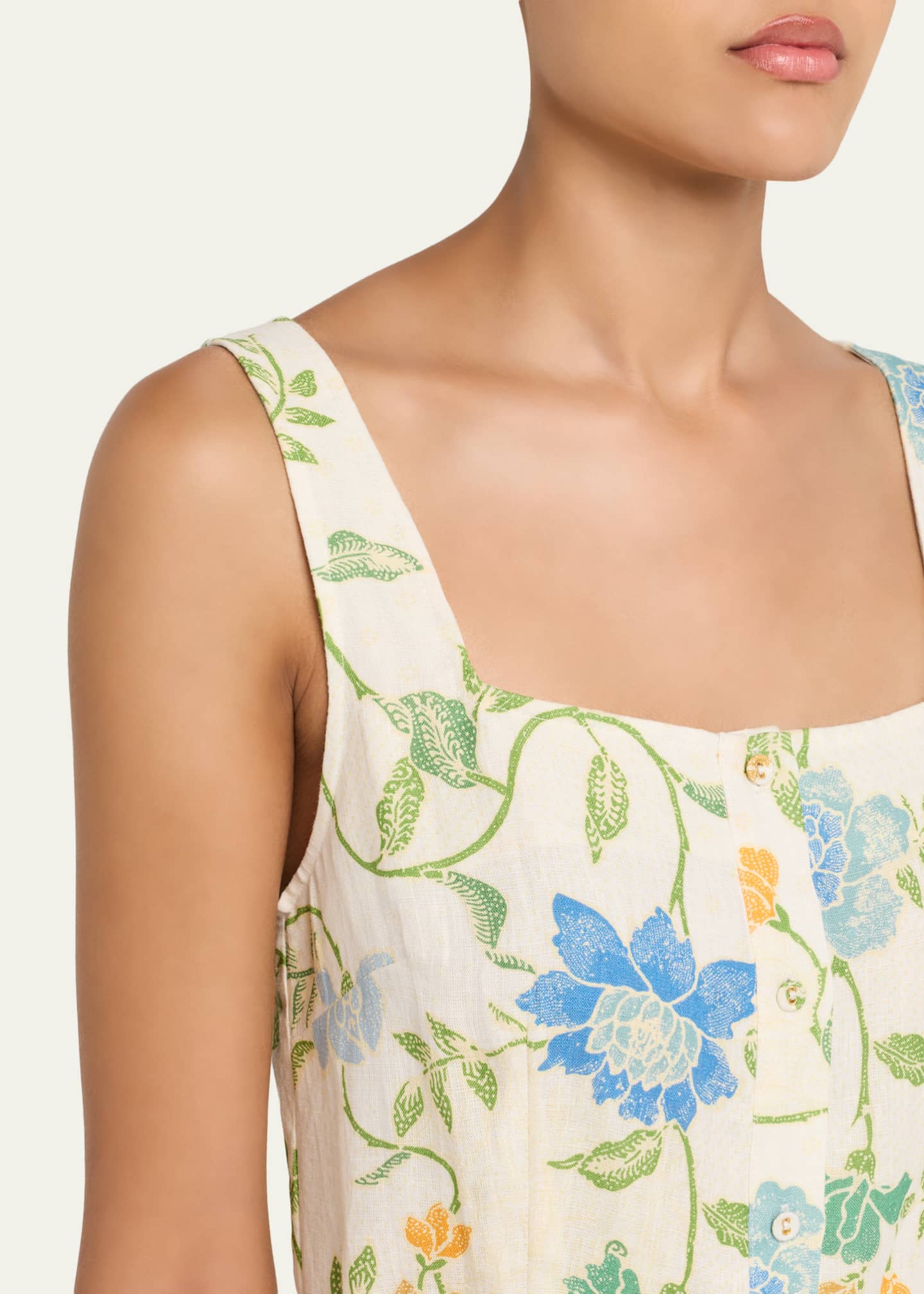 Paloma Bloom Button-Front Linen Dress