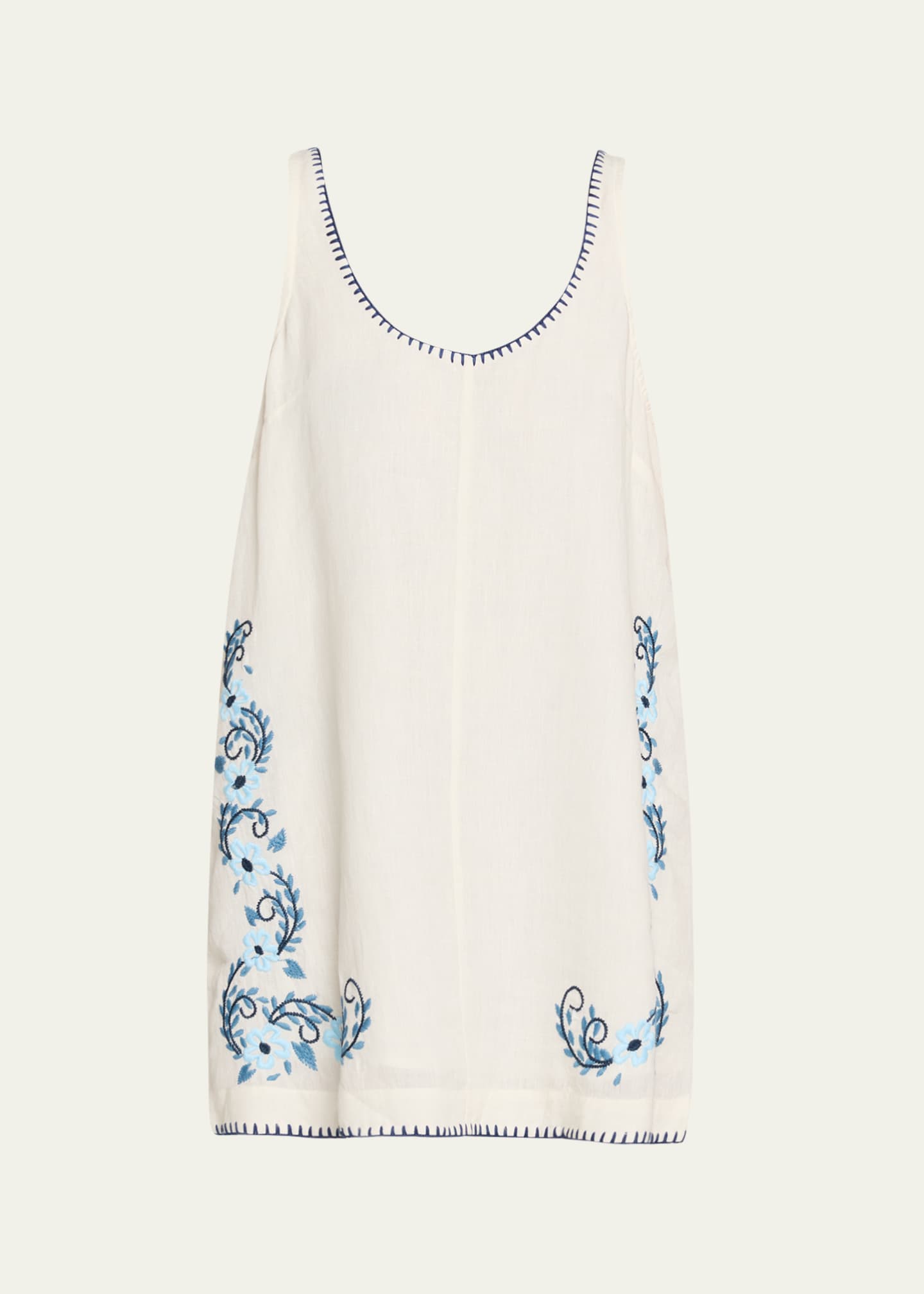 Hannah Artwear Sara Embroidered Linen Mini Dress, Whtpat, Women's, 0, Casual & Work Dresses Day Dresses Sundresses