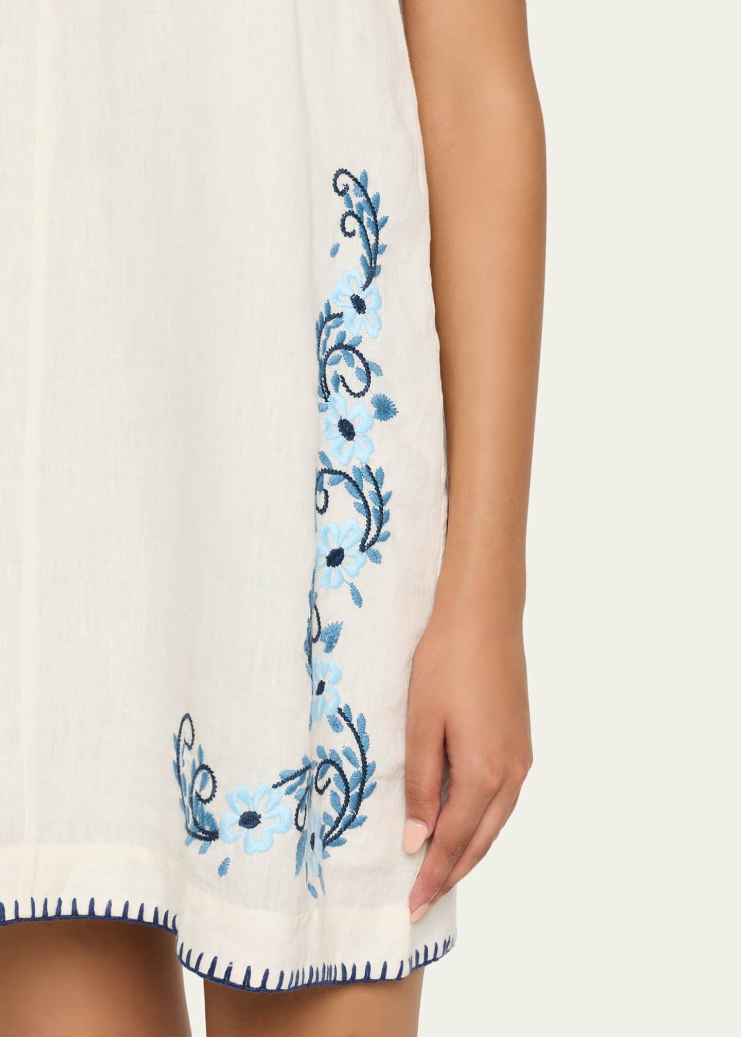 Hannah Artwear Sara Embroidered Linen Mini Dress, Whtpat, Women's, 0, Casual & Work Dresses Day Dresses Sundresses