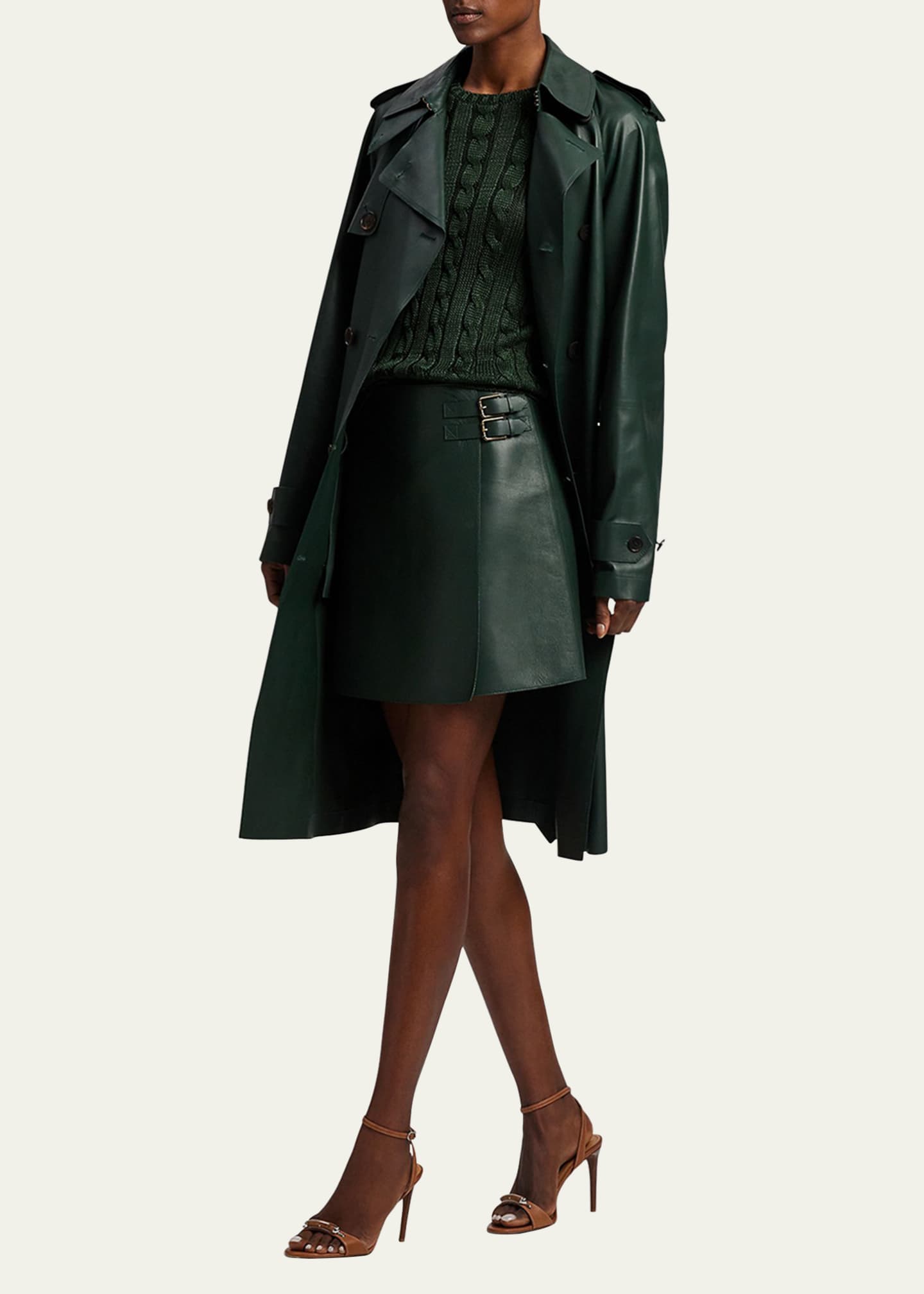 Ralph Lauren Collection Kyler Belted Leather Skirt Image 2 of 6