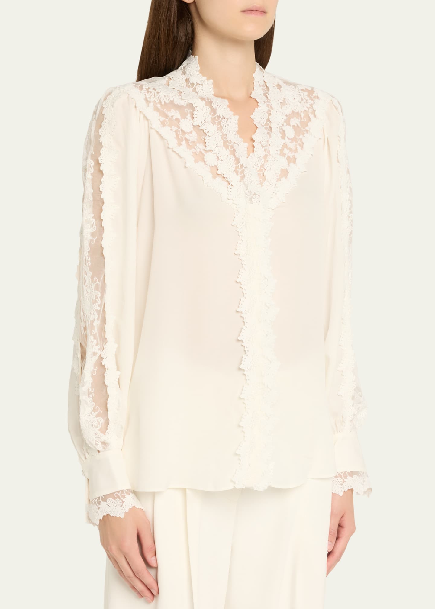 Kobi Halperin Miguel Embroidered Sheer-Inset Silk Blouse