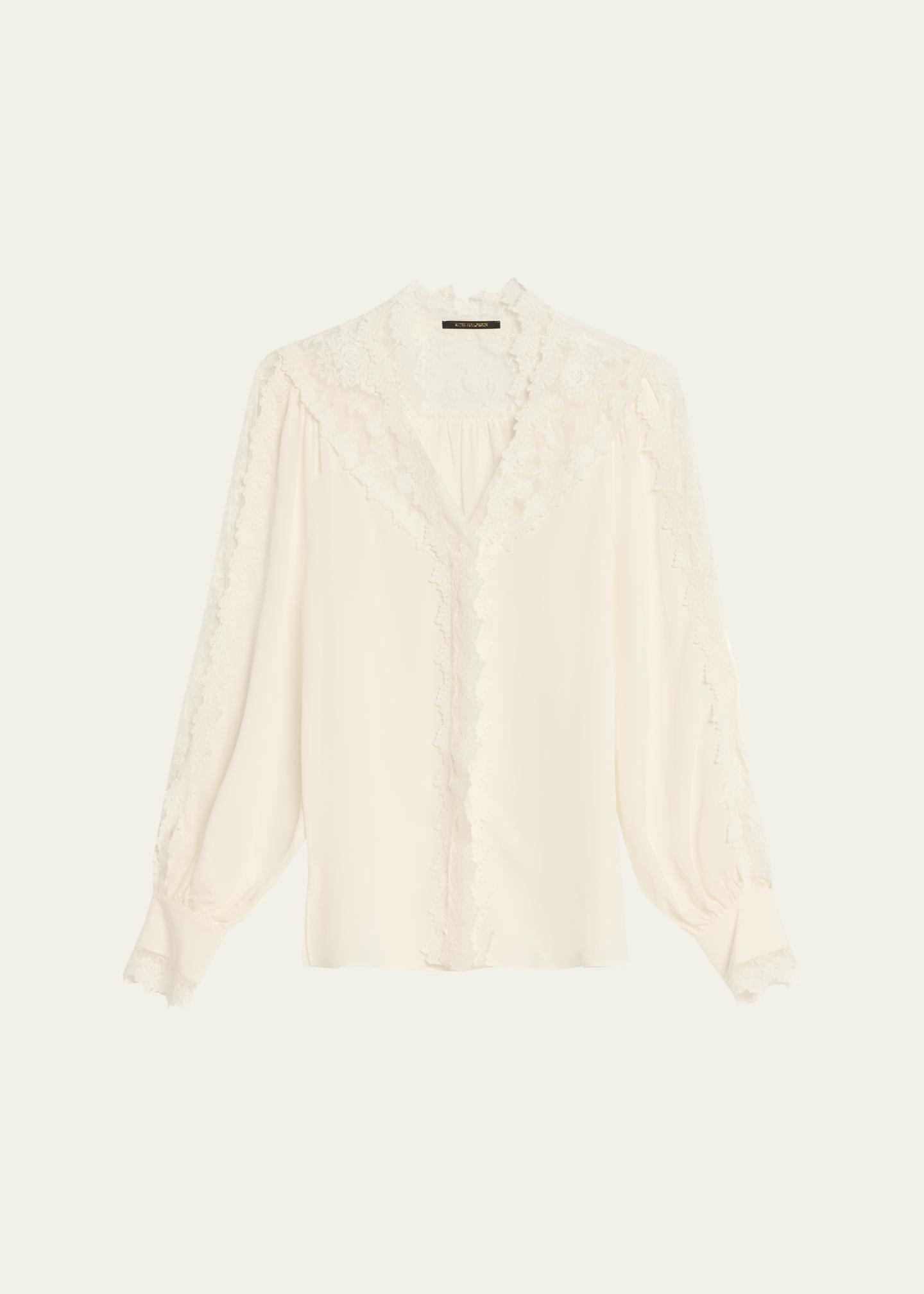 Kobi Halperin Miguel Embroidered Sheer-Inset Silk Blouse 