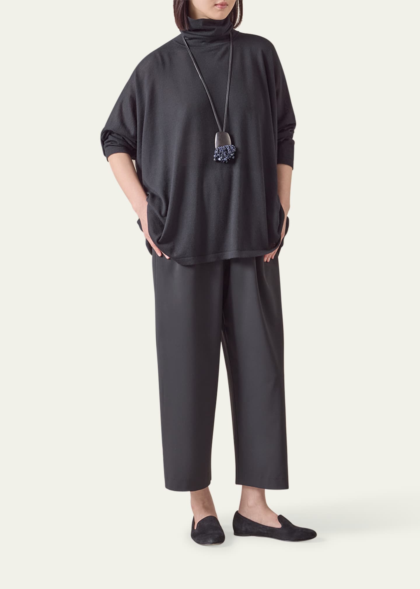 Eskandar Wide Scrunch Neck Top (Mid Plus Length) Image 2 of 5