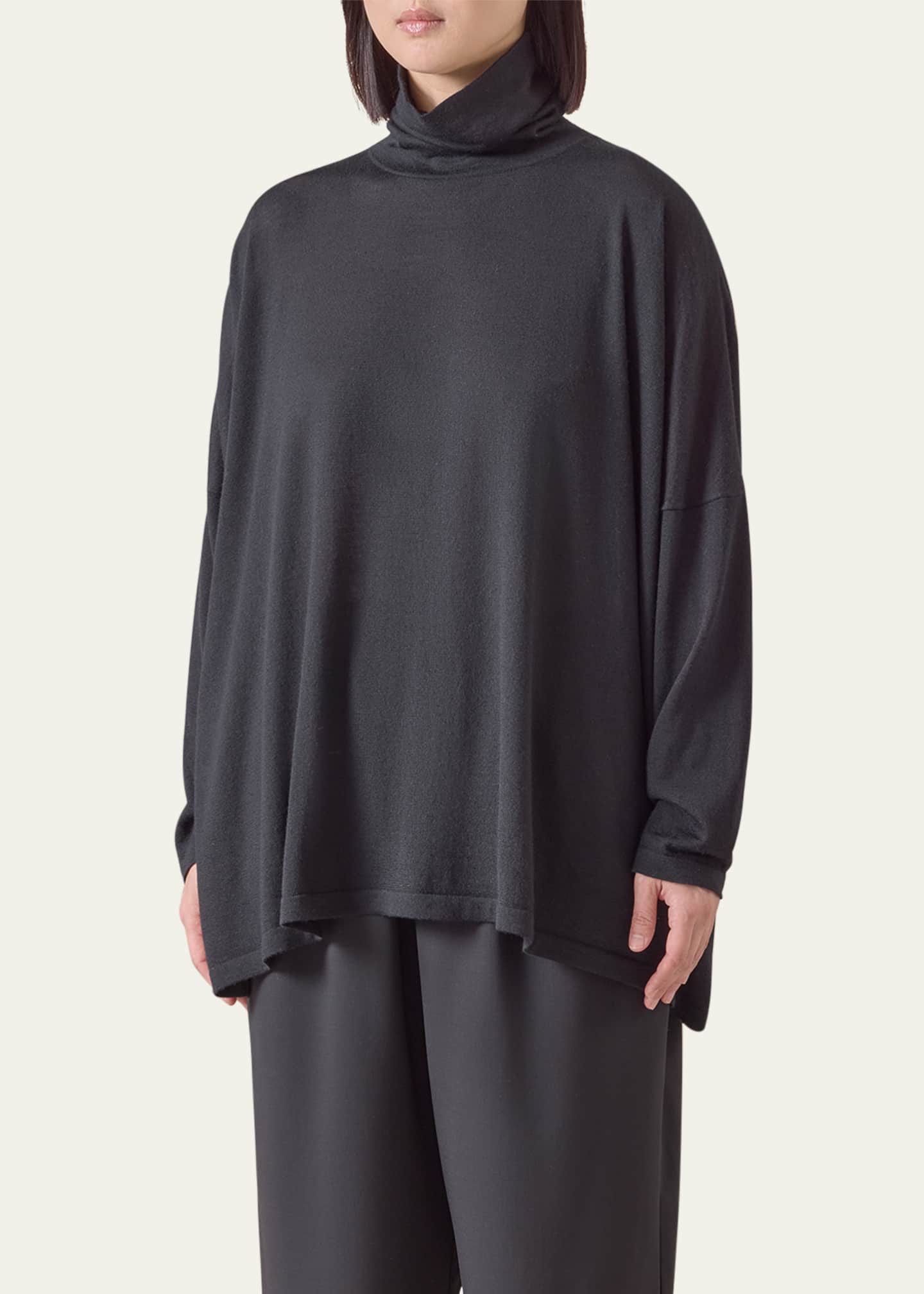 Eskandar Wide Scrunch Neck Top (Mid Plus Length) Image 5 of 5