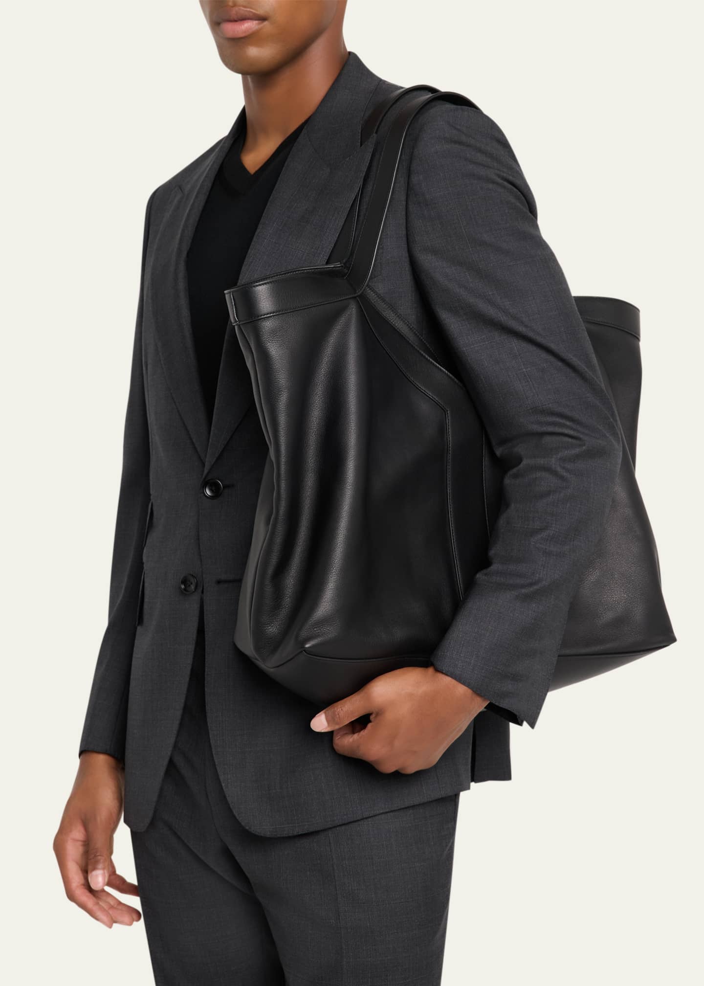 Saint Laurent Men's Giant Y Grainy Leather Tote Bag Image 2 of 6