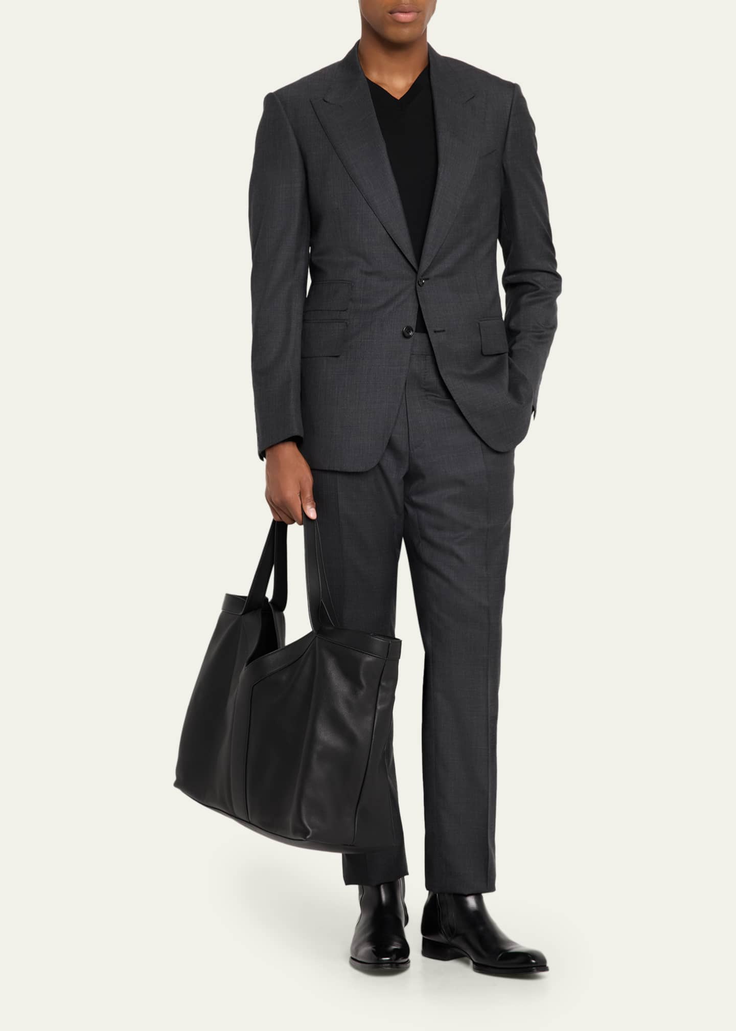 Saint Laurent Men's Giant Y Grainy Leather Tote Bag Image 5 of 6