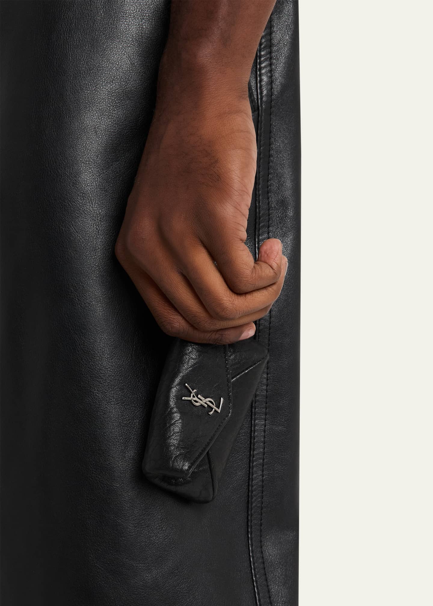 Men's Cassandre YSL Envelope Key Case in Grained Leather