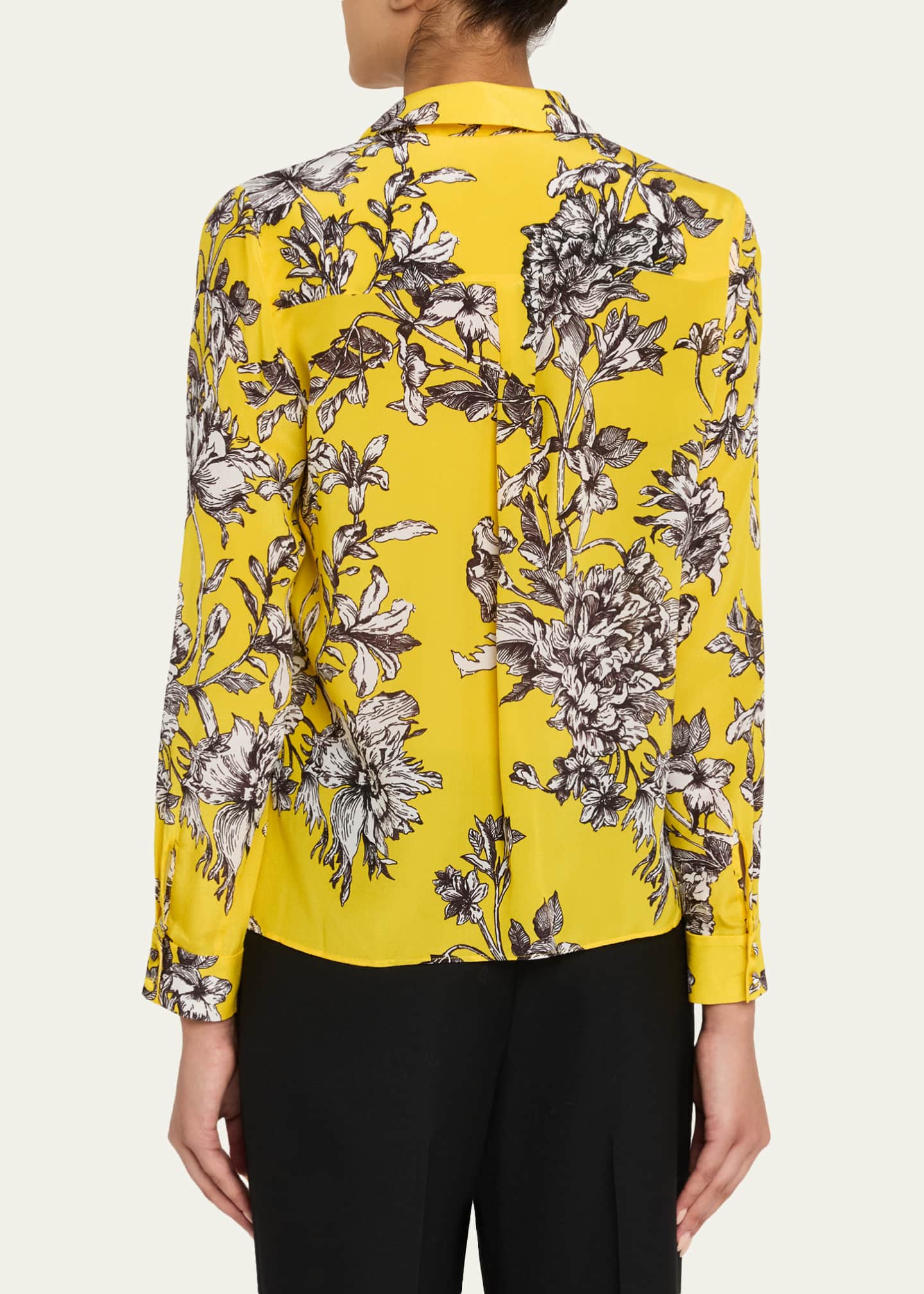Eloise Blooming Wild Golden Button-Front Silk Blouse